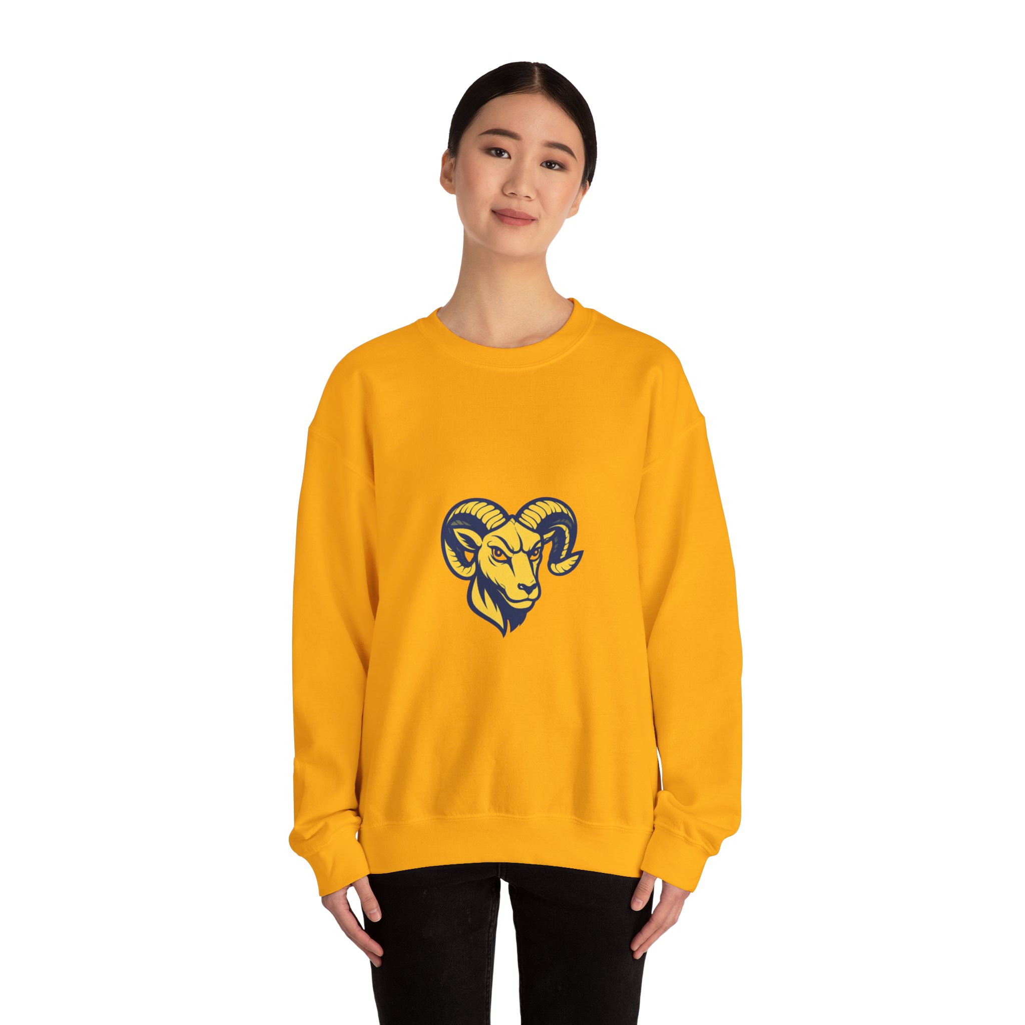 Ram Head Crewneck Sweatshirt – Bold Yellow & Navy Mascot Pullover - Image 16