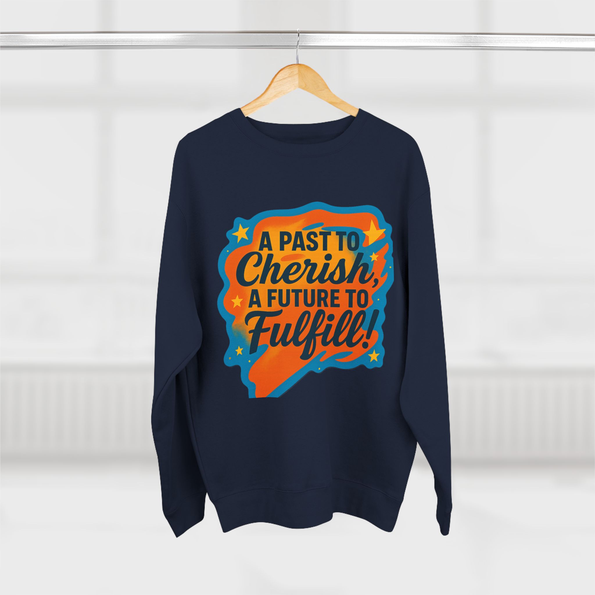 Crewneck Sweatshirt — “A Past to Cherish, A Future to Fulfill” Retro Inspirational Design - Image 4