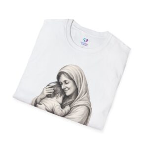 T-Shirt — Madonna and Child Illustration Religious Tee (Mary Embracing Baby Jesus)