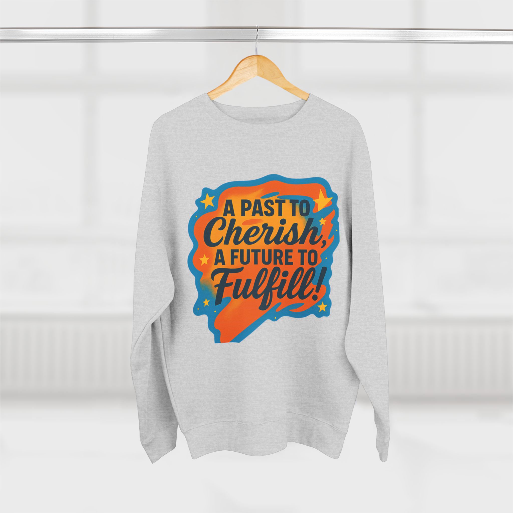 Crewneck Sweatshirt — “A Past to Cherish, A Future to Fulfill” Retro Inspirational Design - Image 8