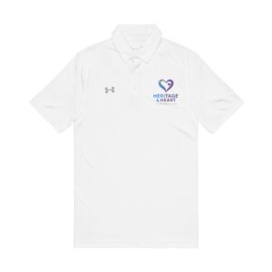 Embroidered Heritage Heart Men's Polo — White Performance Golf Shirt