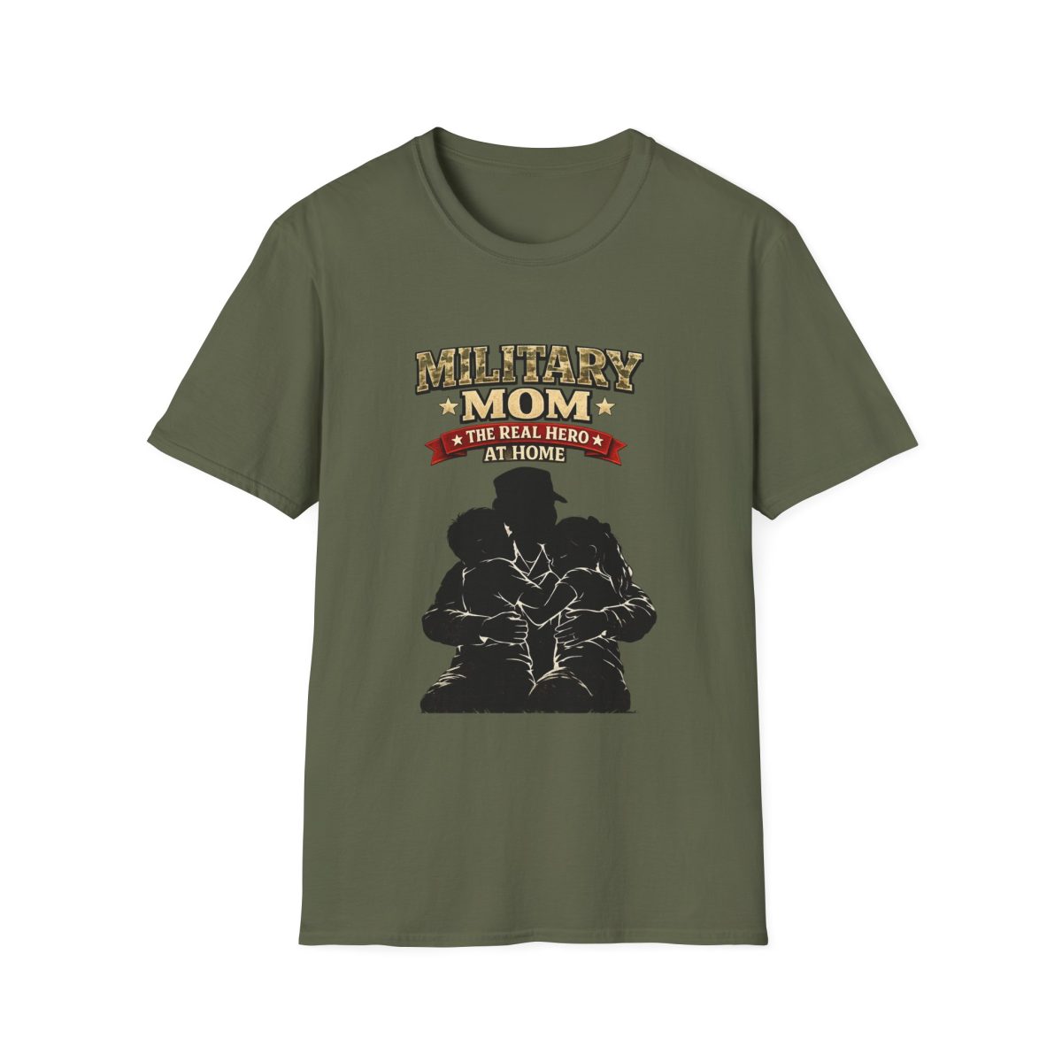 Military Mom T-Shirt — "The Real Hero At Home" Patriotic Mom Tee