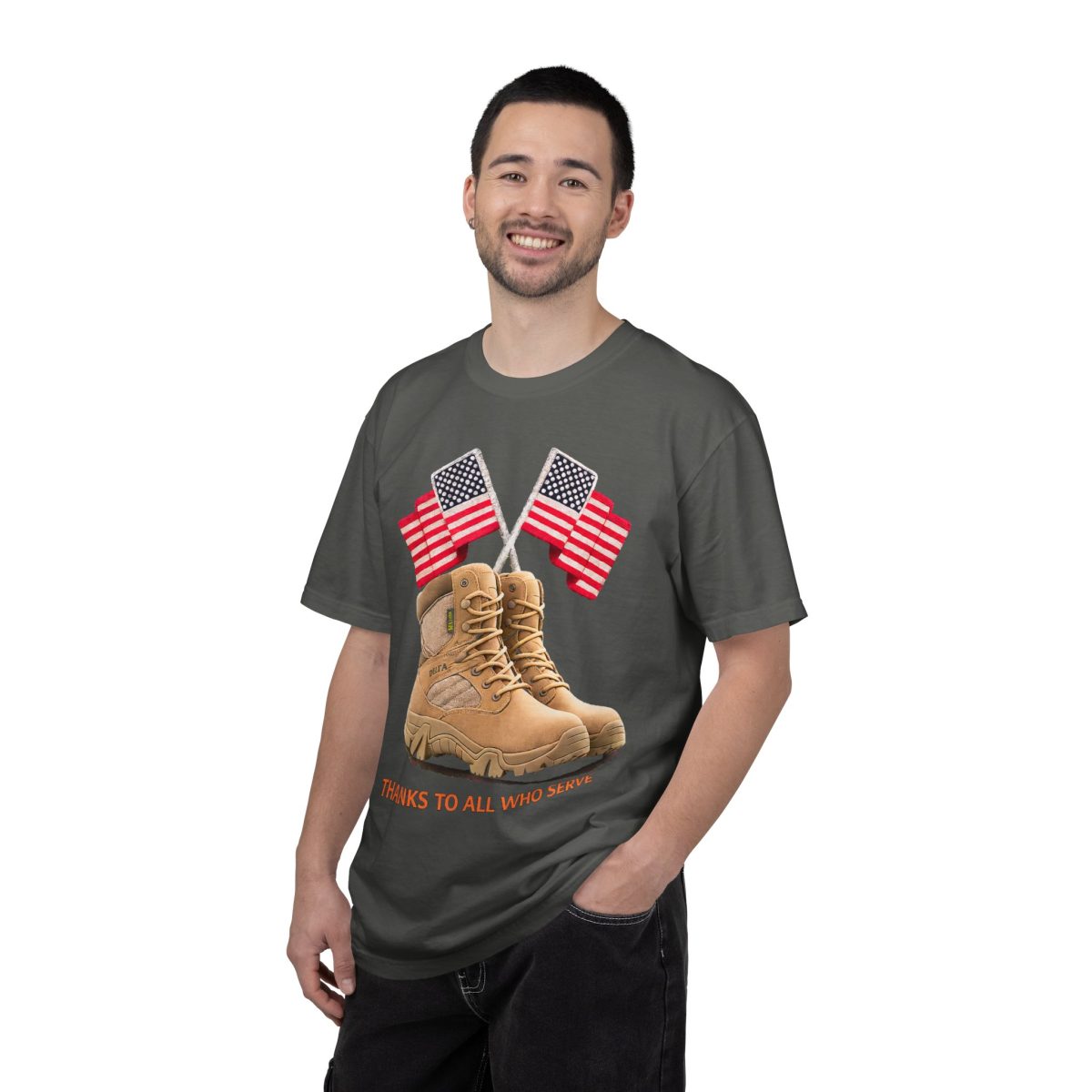 Veteran Boots T-Shirt — "Thanks to All Who Serve" Patriotic Memorial Tee