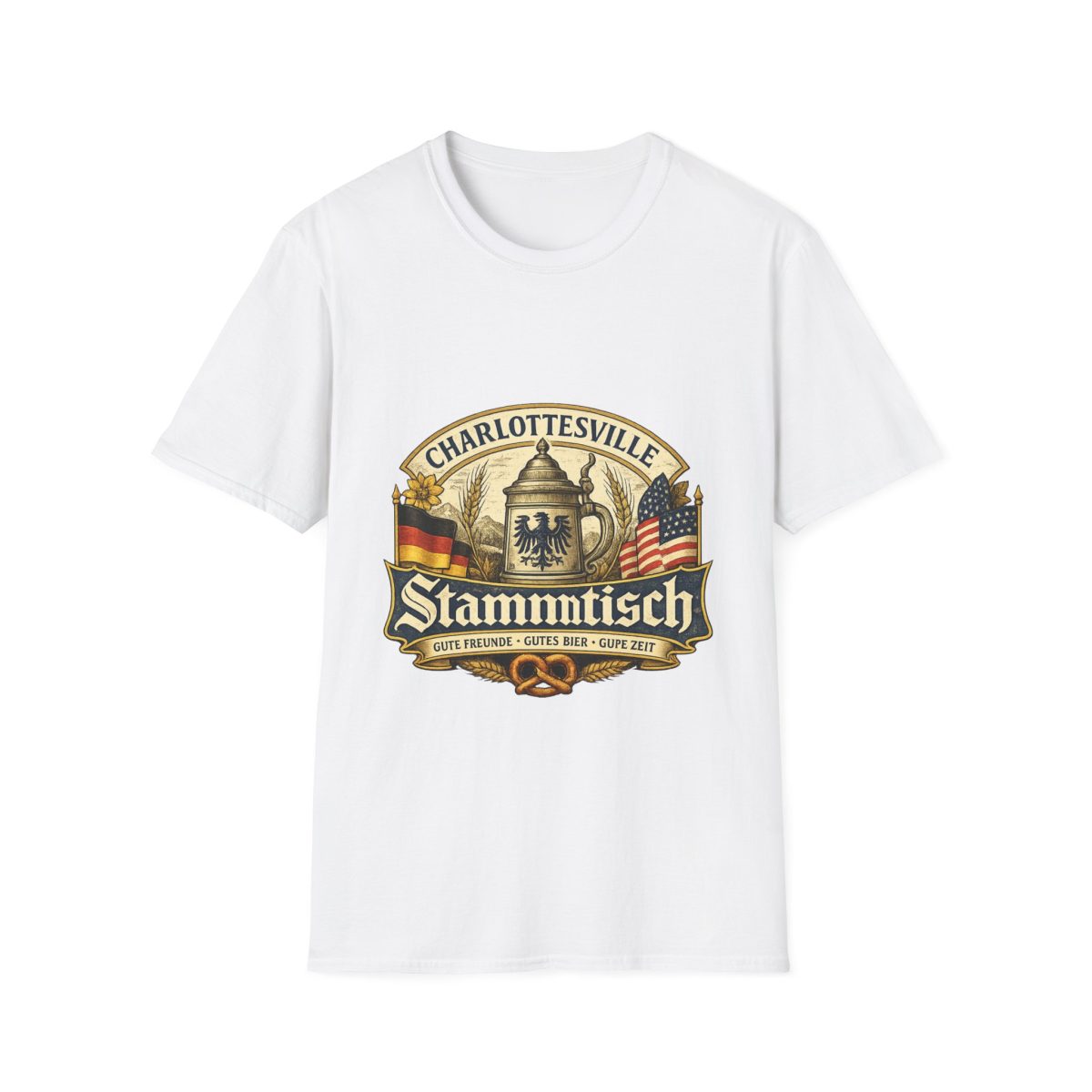 Charlottesville Stammtisch Tee — German-American Brewery Logo T-Shirt