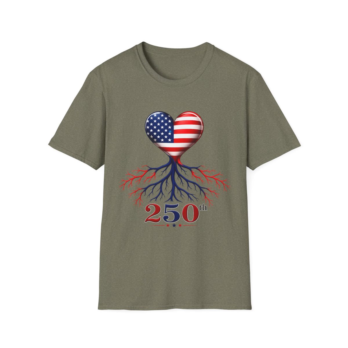 T-Shirt - 250th USA Heart with Roots Patriotic Anniversary Shirt