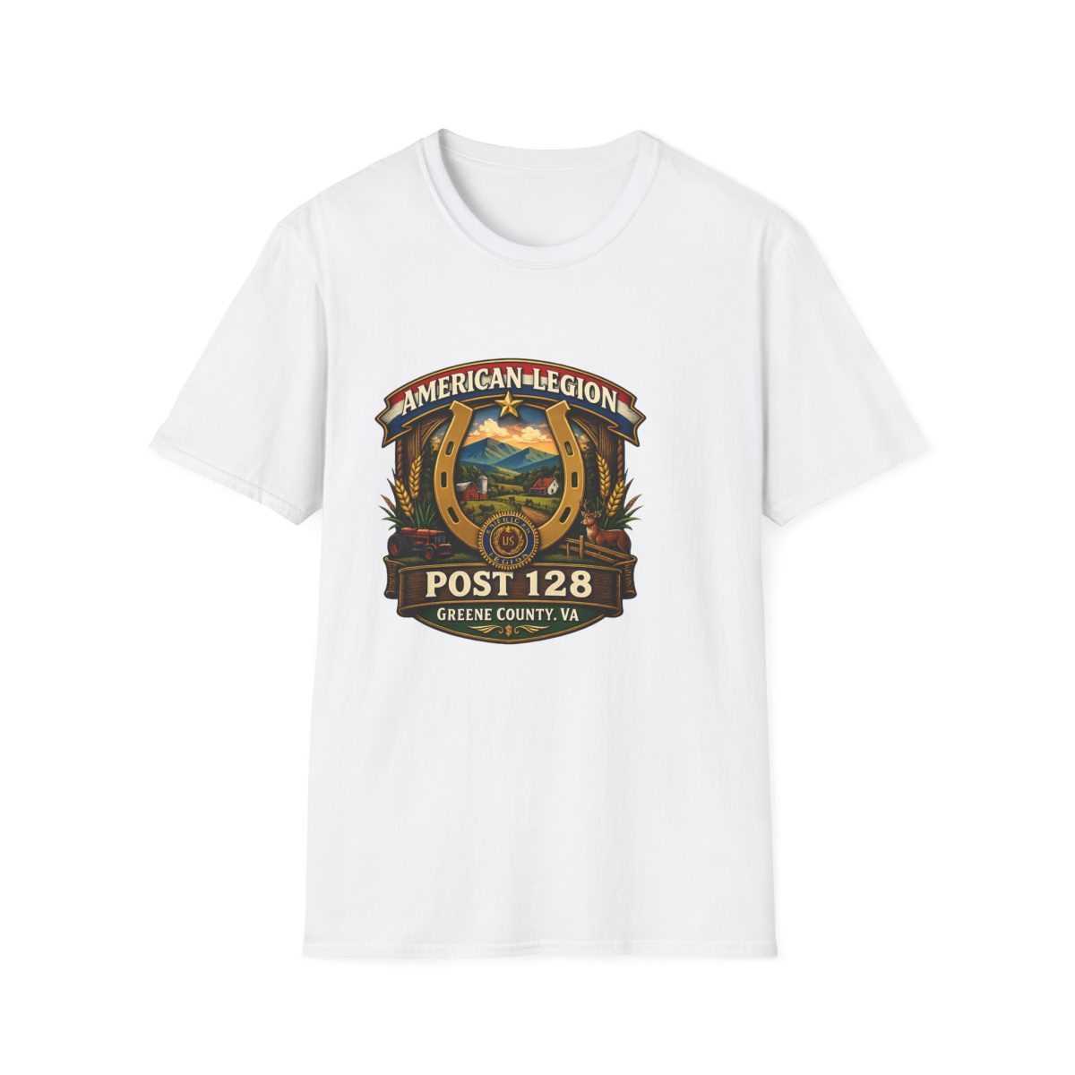 American Legion Post 128 T-Shirt — Vintage Horseshoe Emblem (Grundy County, VA)