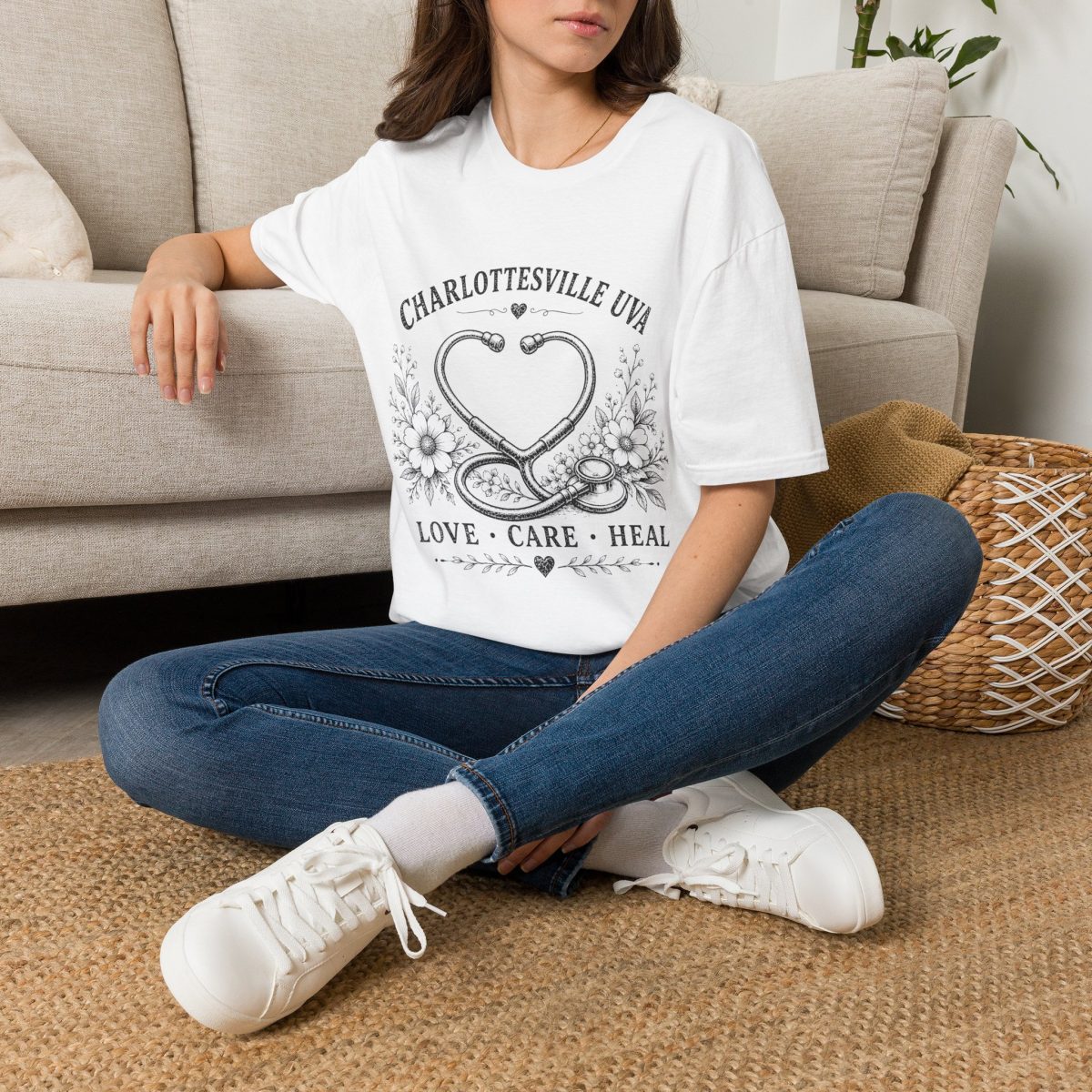 Charlottesville UVA Heart Stethoscope T-Shirt — Love • Care • Heal Volunteer Medical Tribute