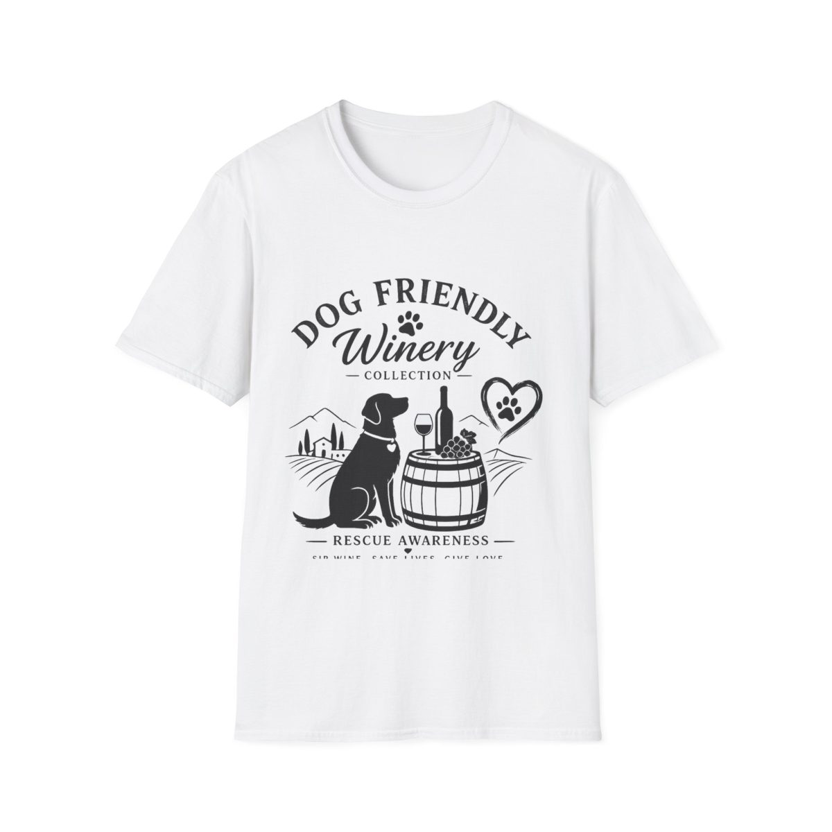 Dog Friendly Winery T‑Shirt — Rescue Awareness Paw Love Tee