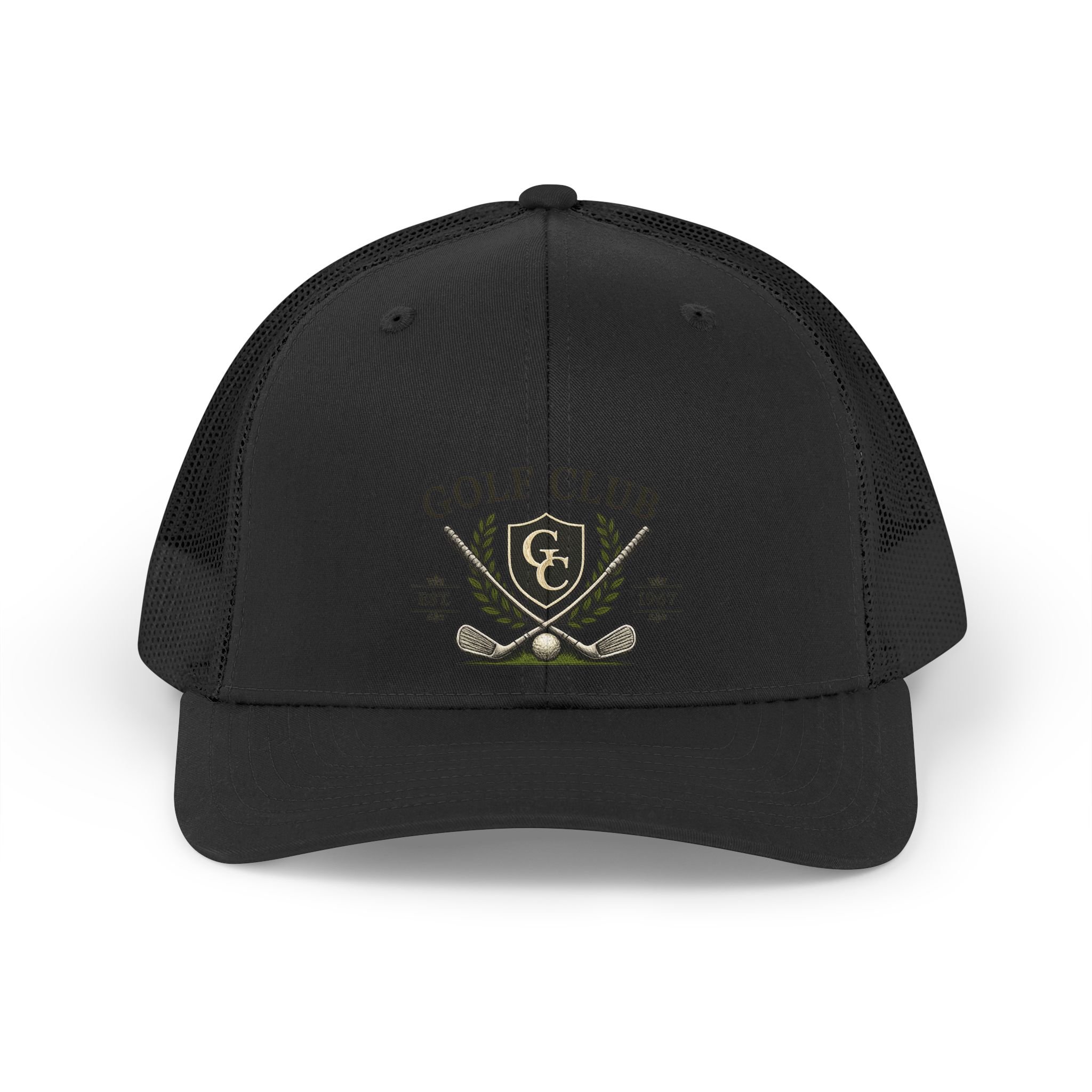 Golf Club Retro Trucker Hat – Vintage Crest Logo Cap for Golfers - Image 3