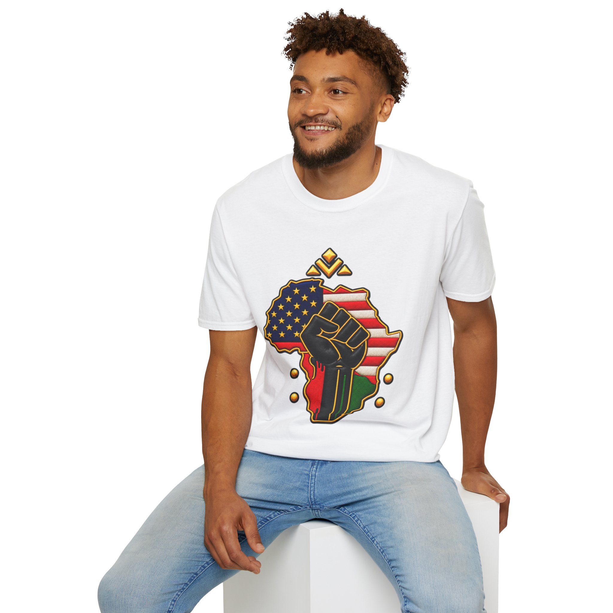 Black Power Africa Pride T-Shirt — Afrocentric USA Flag Fist Graphic - Image 2
