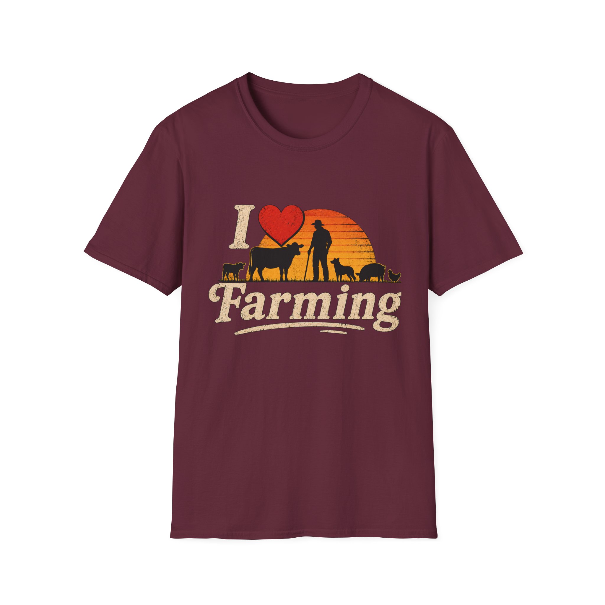I Love Farming T-Shirt - Retro Sunset Farm Life Tee - Image 3