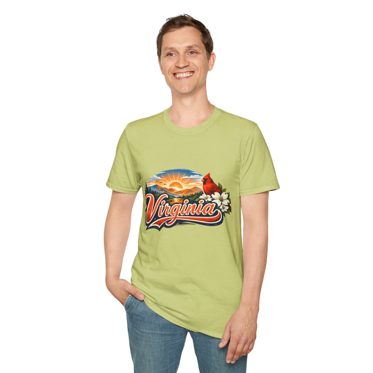 Virginia Sunrise T‑Shirt — Retro Cardinal & Mountain Scenic Tee