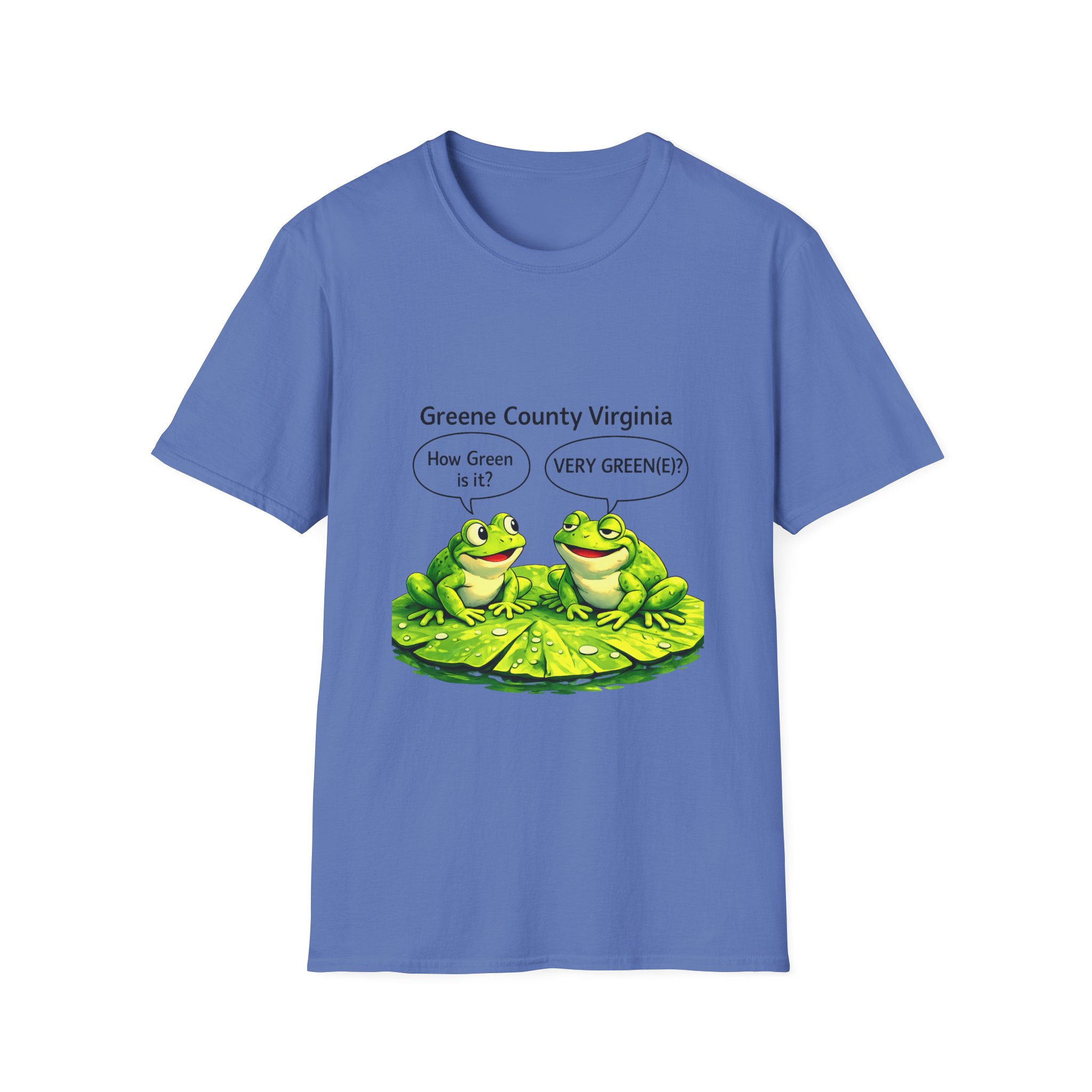 Greene County Virginia Frog T-Shirt – "How Green Is It? VERY GREENIE!" Cute Lily Pad Design - Image 7