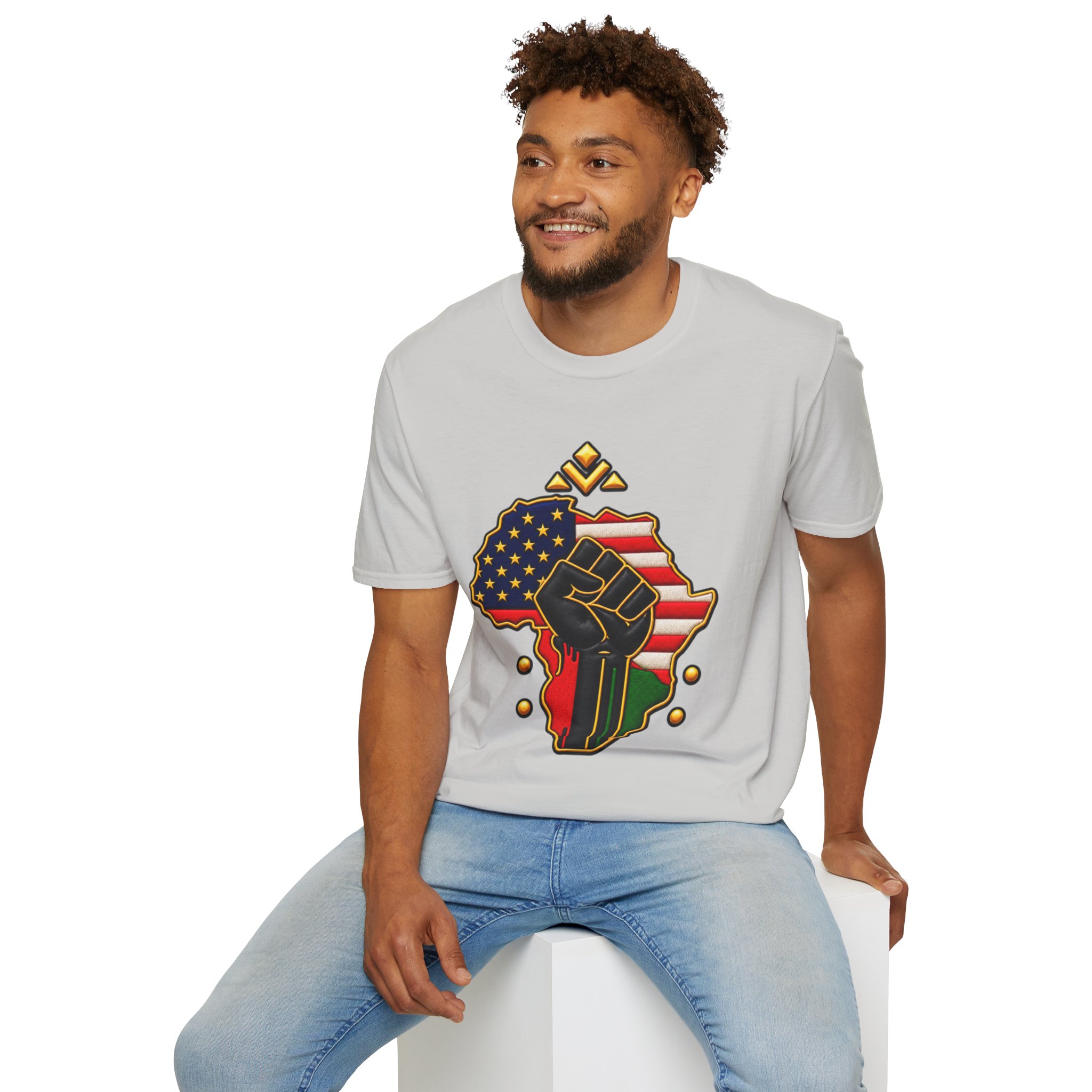 Black Power Africa Pride T-Shirt — Afrocentric USA Flag Fist Graphic - Image 4