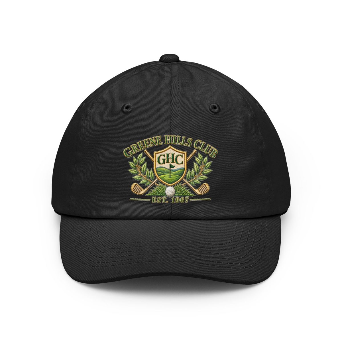 Green Hills Club Embroidered Dad Hat — GHC Golf Crest Cap