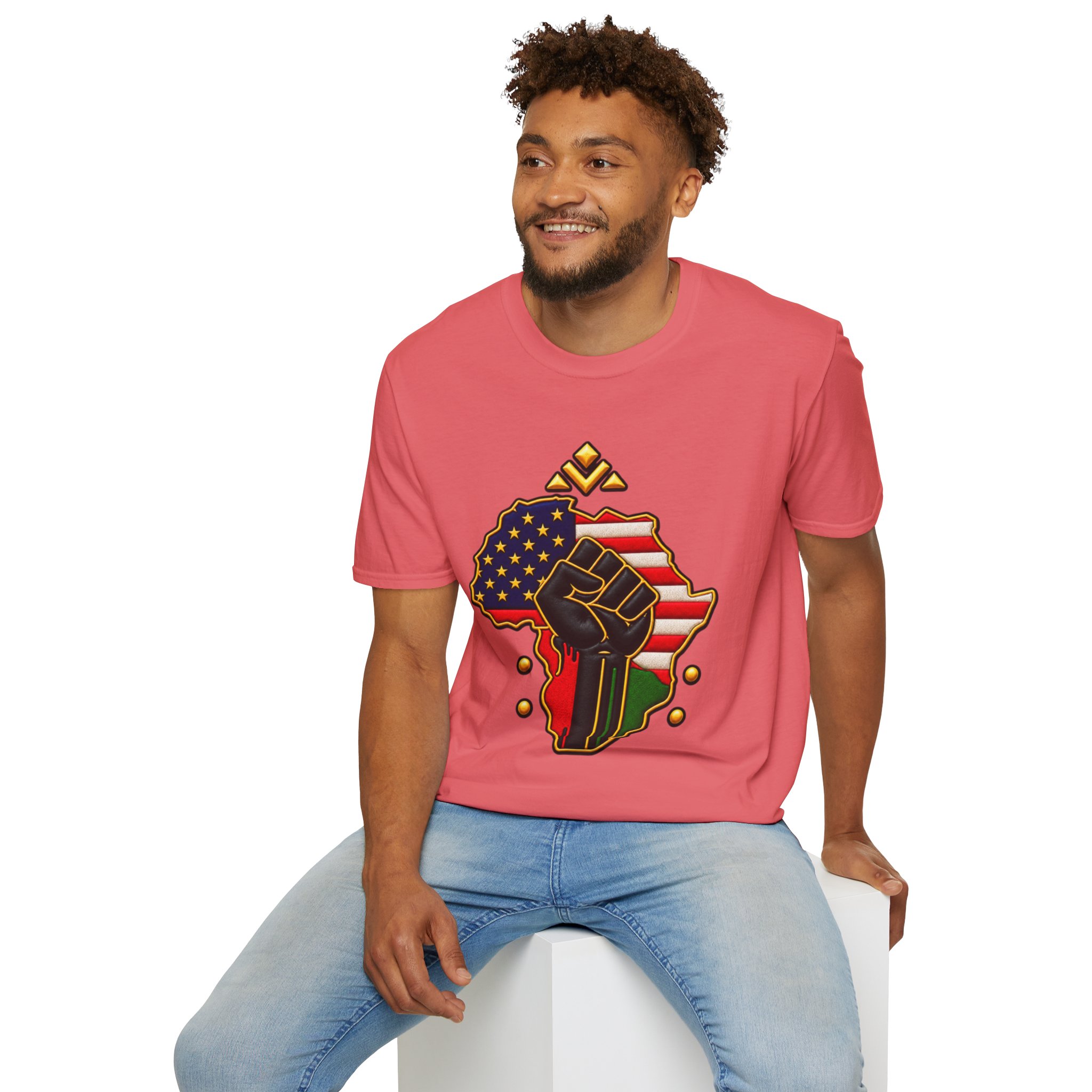 Black Power Africa Pride T-Shirt — Afrocentric USA Flag Fist Graphic - Image 3