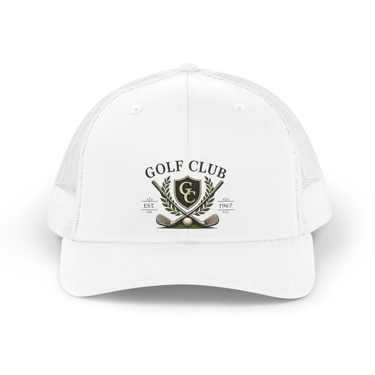 Golf Club Retro Trucker Hat – Vintage Crest Logo Cap for Golfers