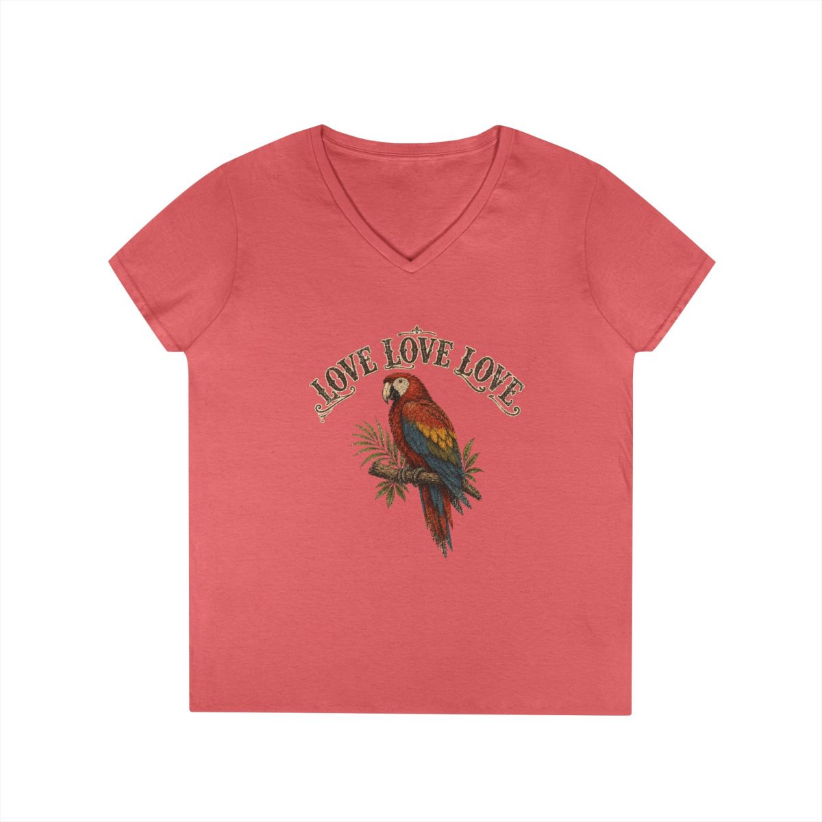Love Parrot V-Neck T-Shirt — Retro Tropical Bird Tee for Women