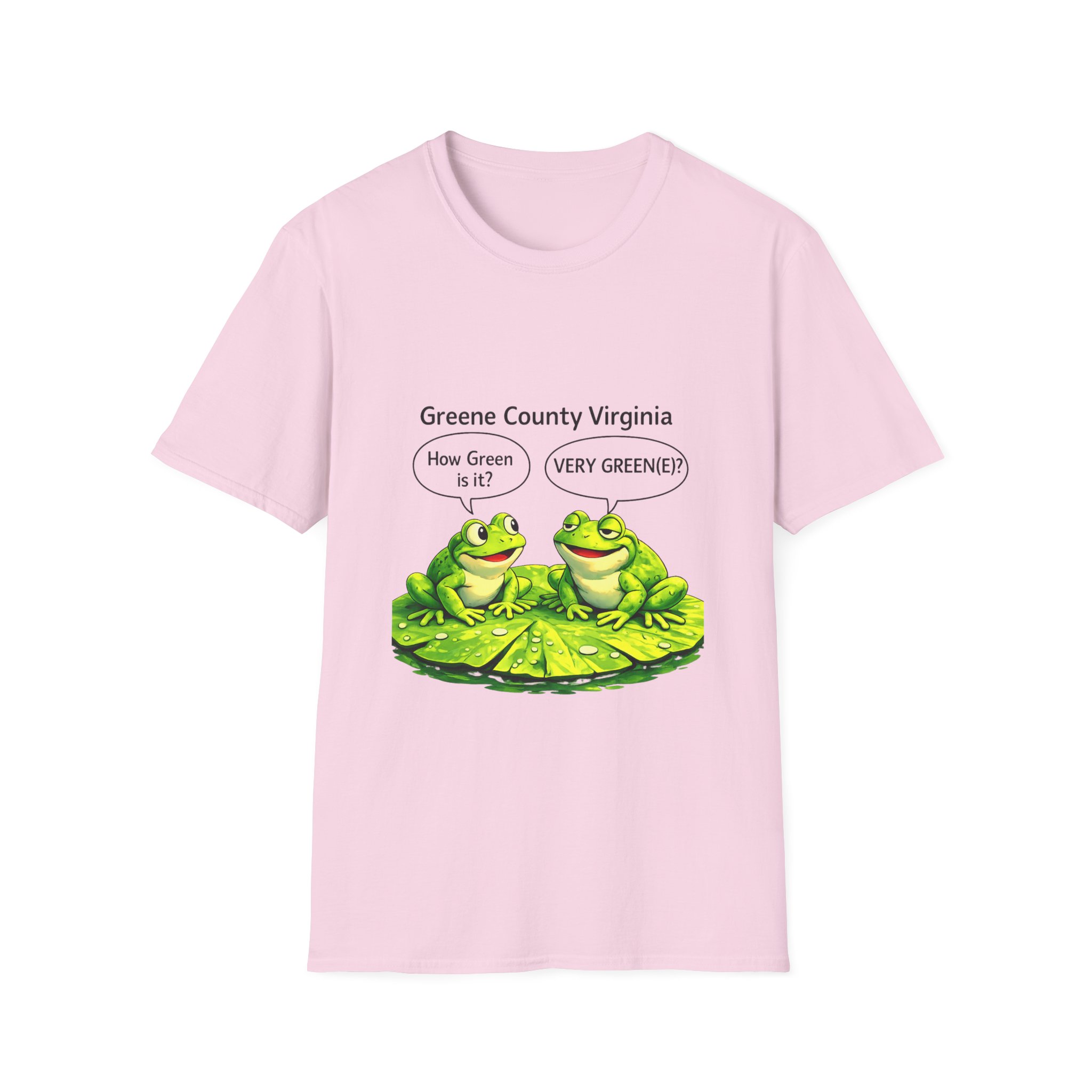 Greene County Virginia Frog T-Shirt – "How Green Is It? VERY GREENIE!" Cute Lily Pad Design - Image 6