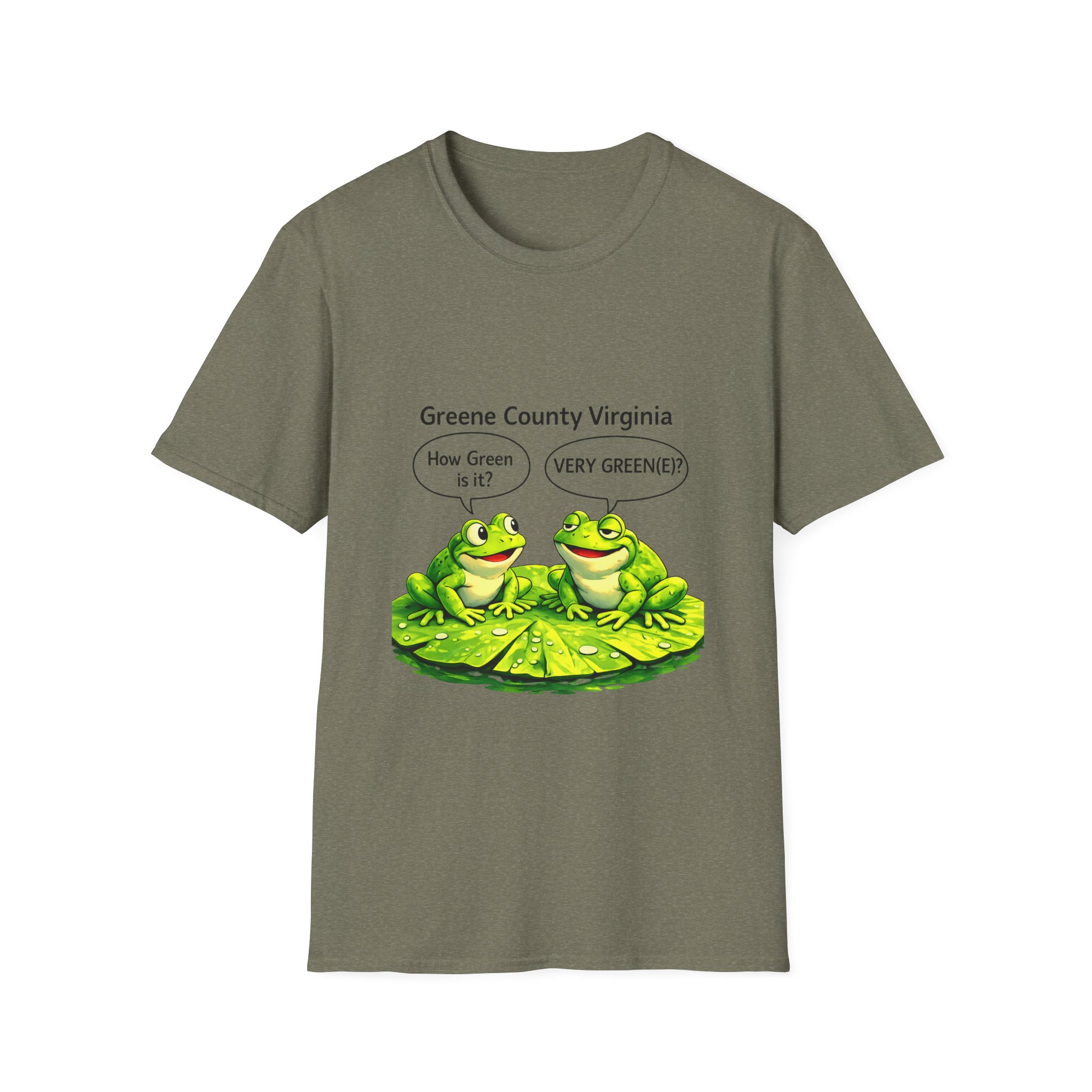 Greene County Virginia Frog T-Shirt – "How Green Is It? VERY GREENIE!" Cute Lily Pad Design - Image 3