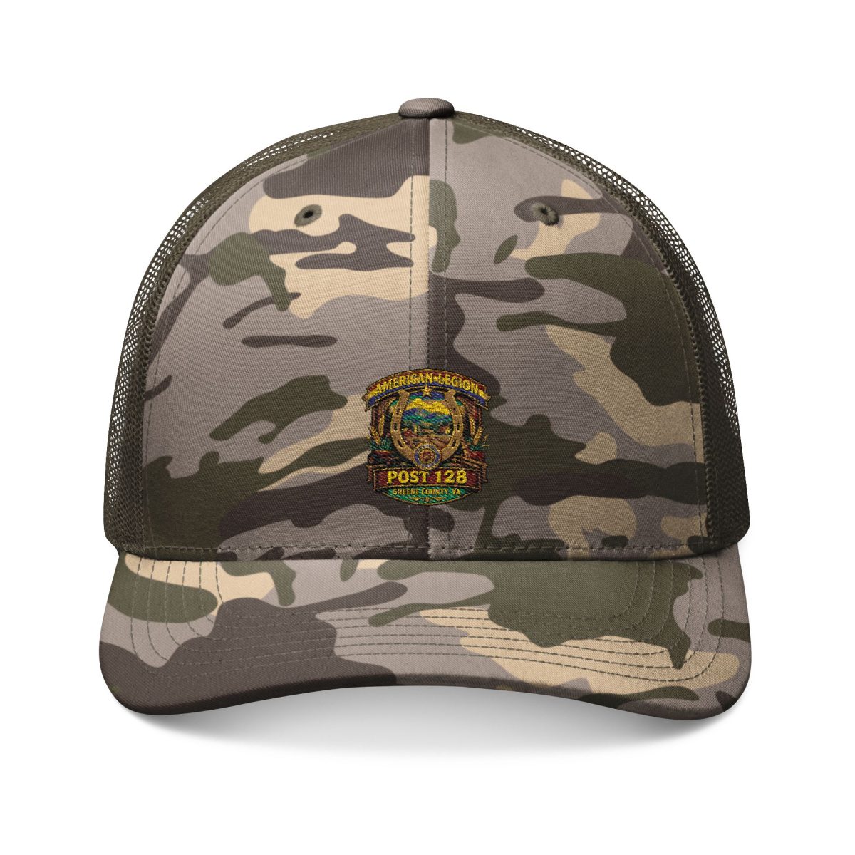 Camouflage Embroidered Trucker Hat – Camo Mesh Cap with Patch