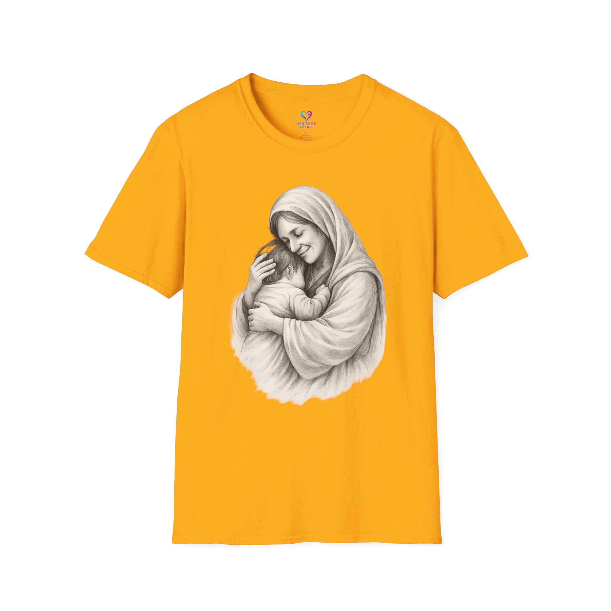 T-Shirt — Madonna and Child Illustration Religious Tee (Mary Embracing Baby Jesus) - Image 3