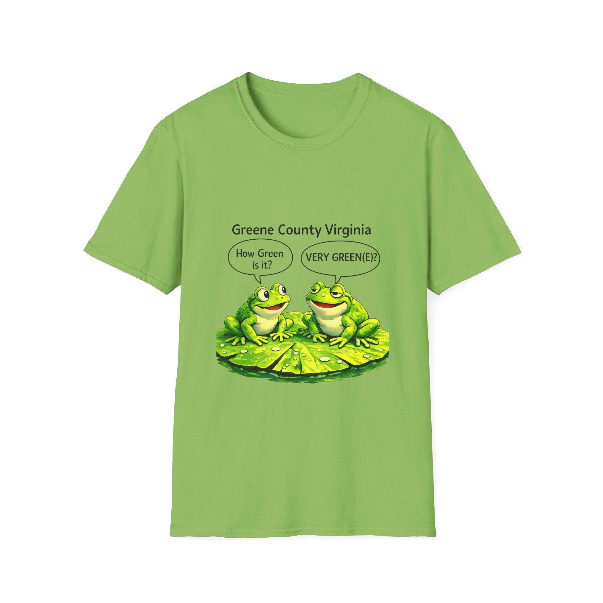 Greene County Virginia Frog T-Shirt – "How Green Is It? VERY GREENIE!" Cute Lily Pad Design - Image 5