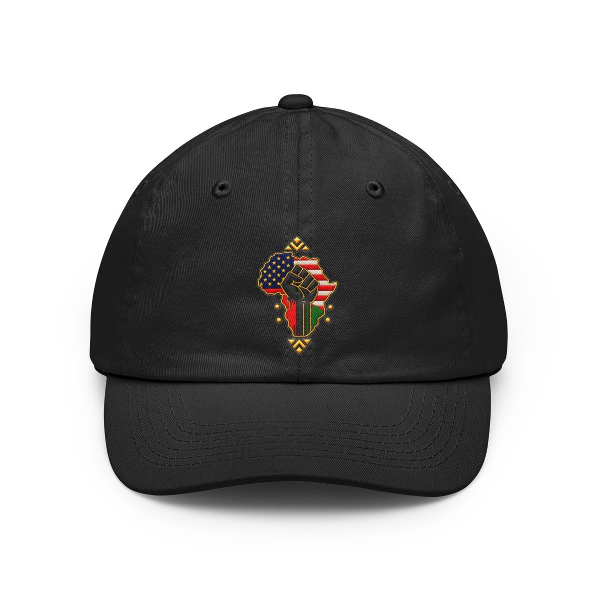 Dad Hat — African Map with American Flag & Fist Embroidered Baseball Cap
