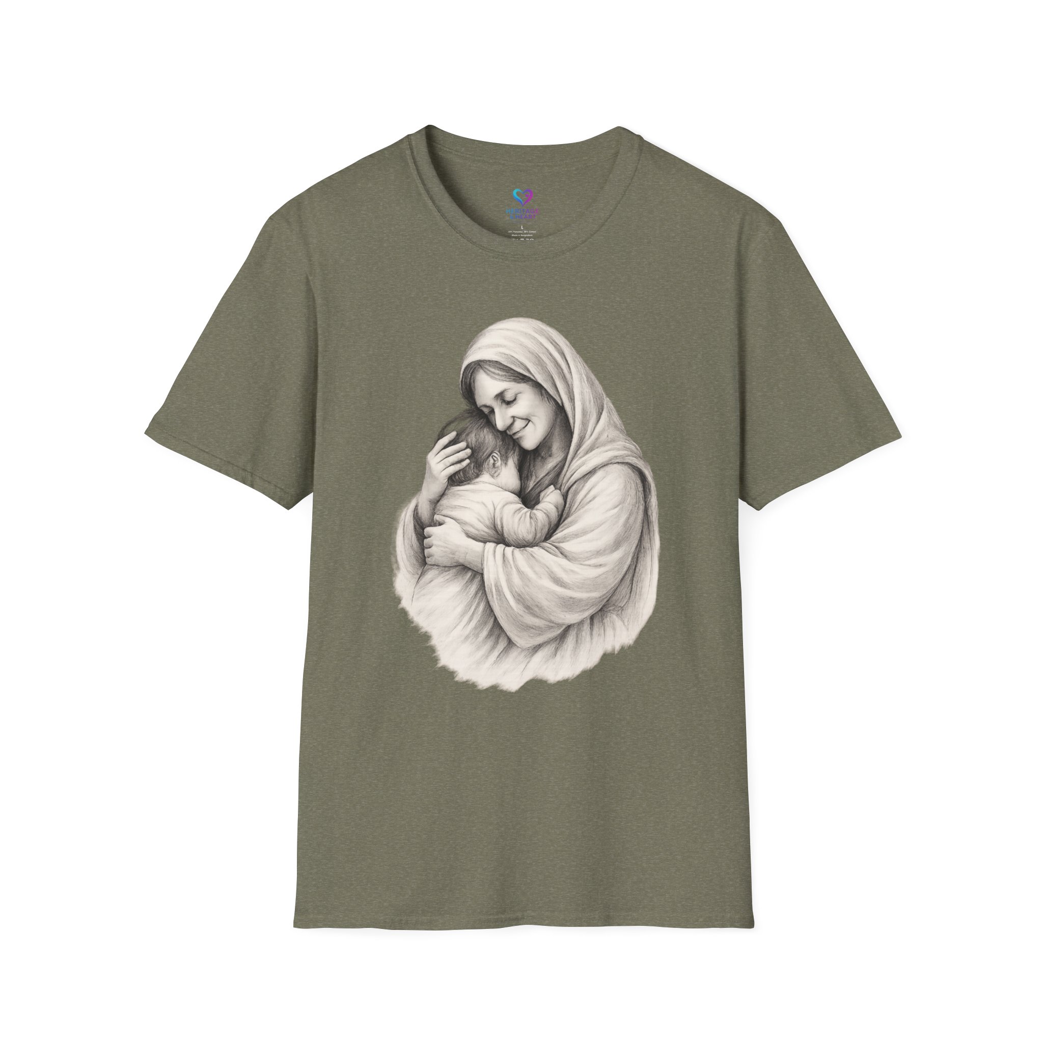 T-Shirt — Madonna and Child Illustration Religious Tee (Mary Embracing Baby Jesus) - Image 5
