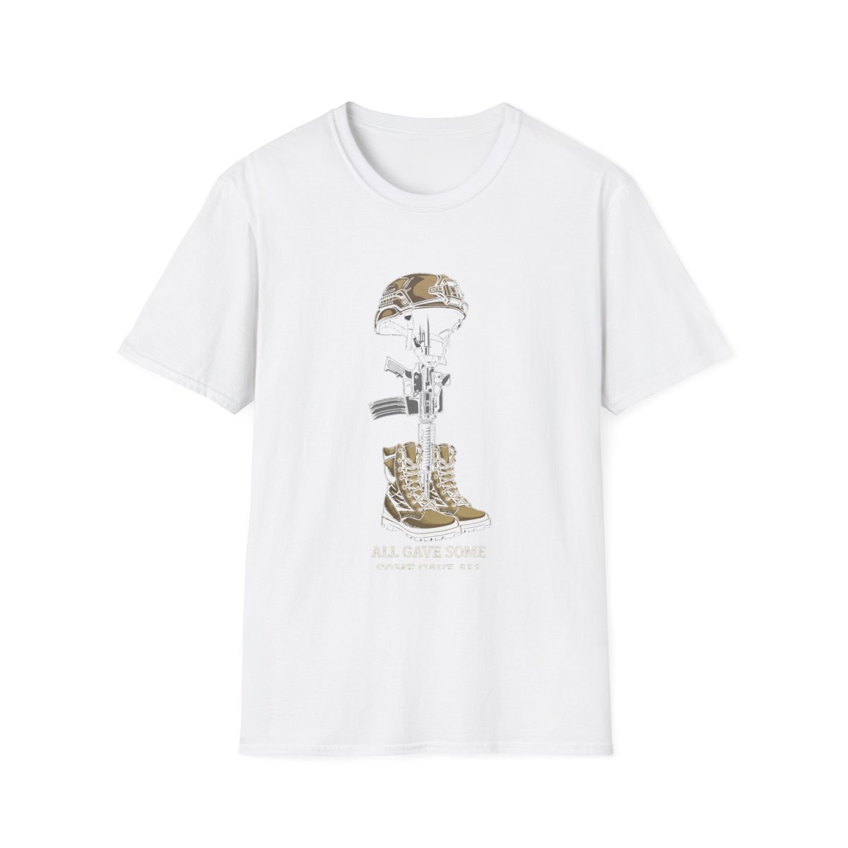 T-Shirt — Fallen Soldier Memorial Helmet & Boots Graphic (All Gave Some)