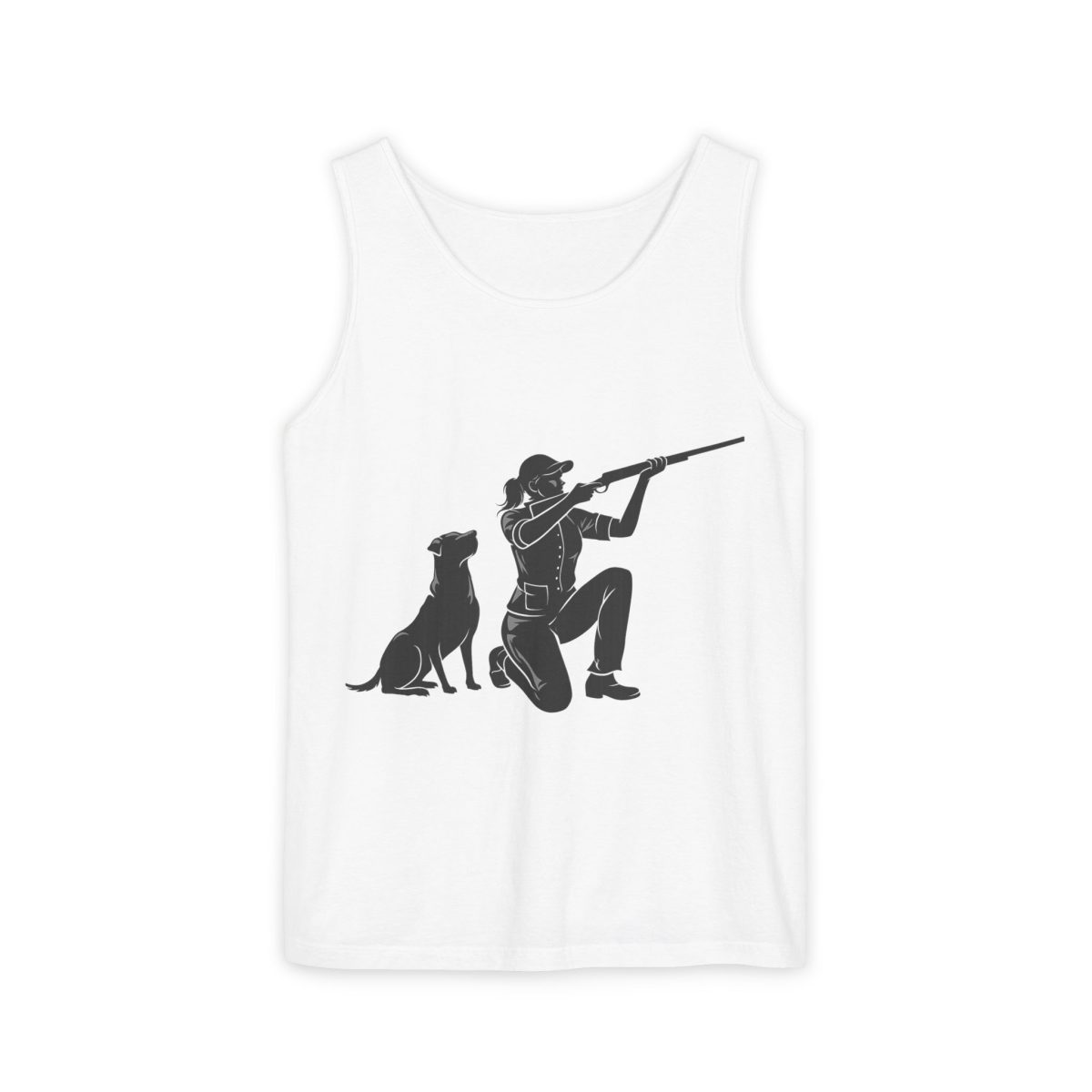 Hunter Silhouette Tank Top — Shooter & Dog Graphic Vest for Outdoorsmen