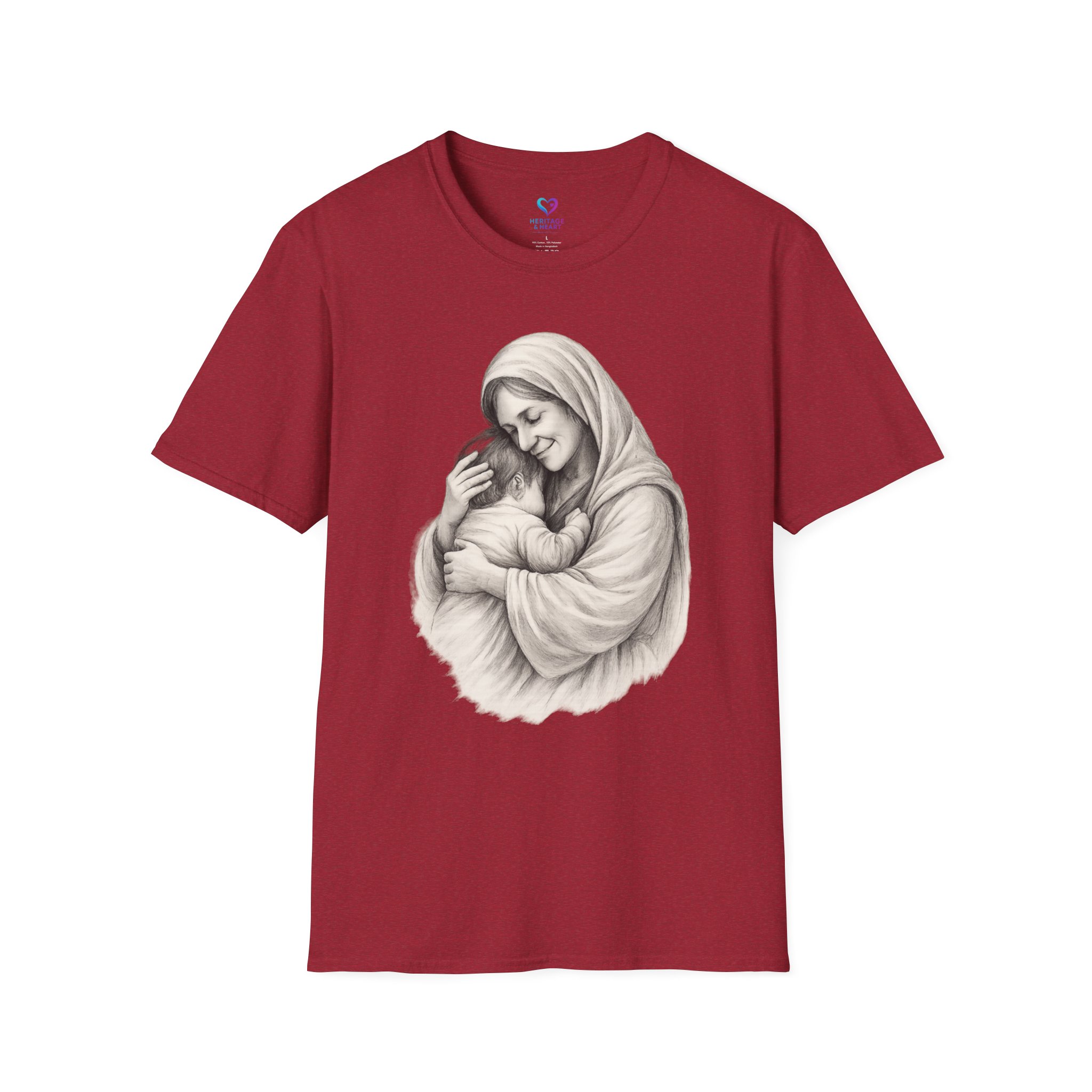 T-Shirt — Madonna and Child Illustration Religious Tee (Mary Embracing Baby Jesus) - Image 7