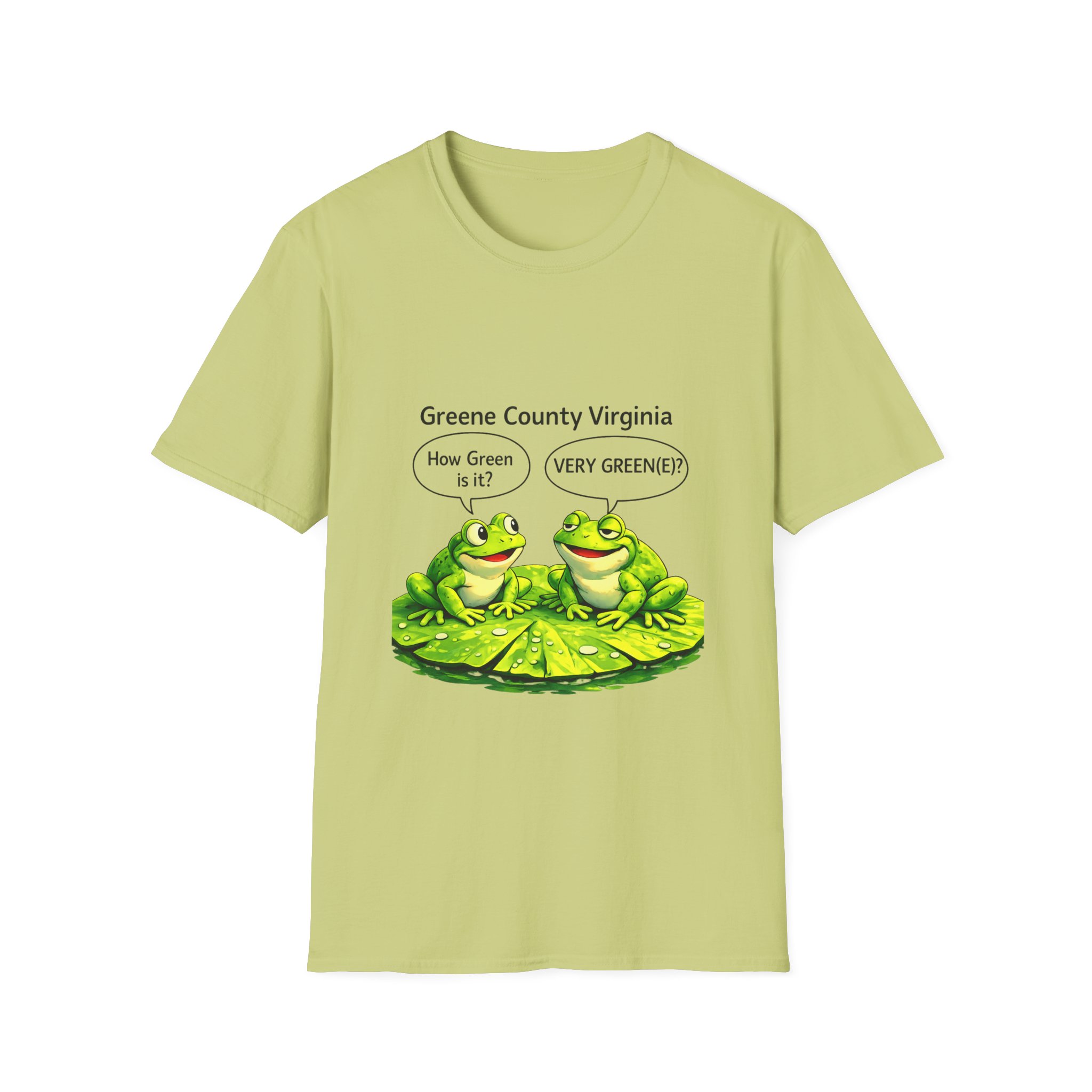 Greene County Virginia Frog T-Shirt – "How Green Is It? VERY GREENIE!" Cute Lily Pad Design - Image 8