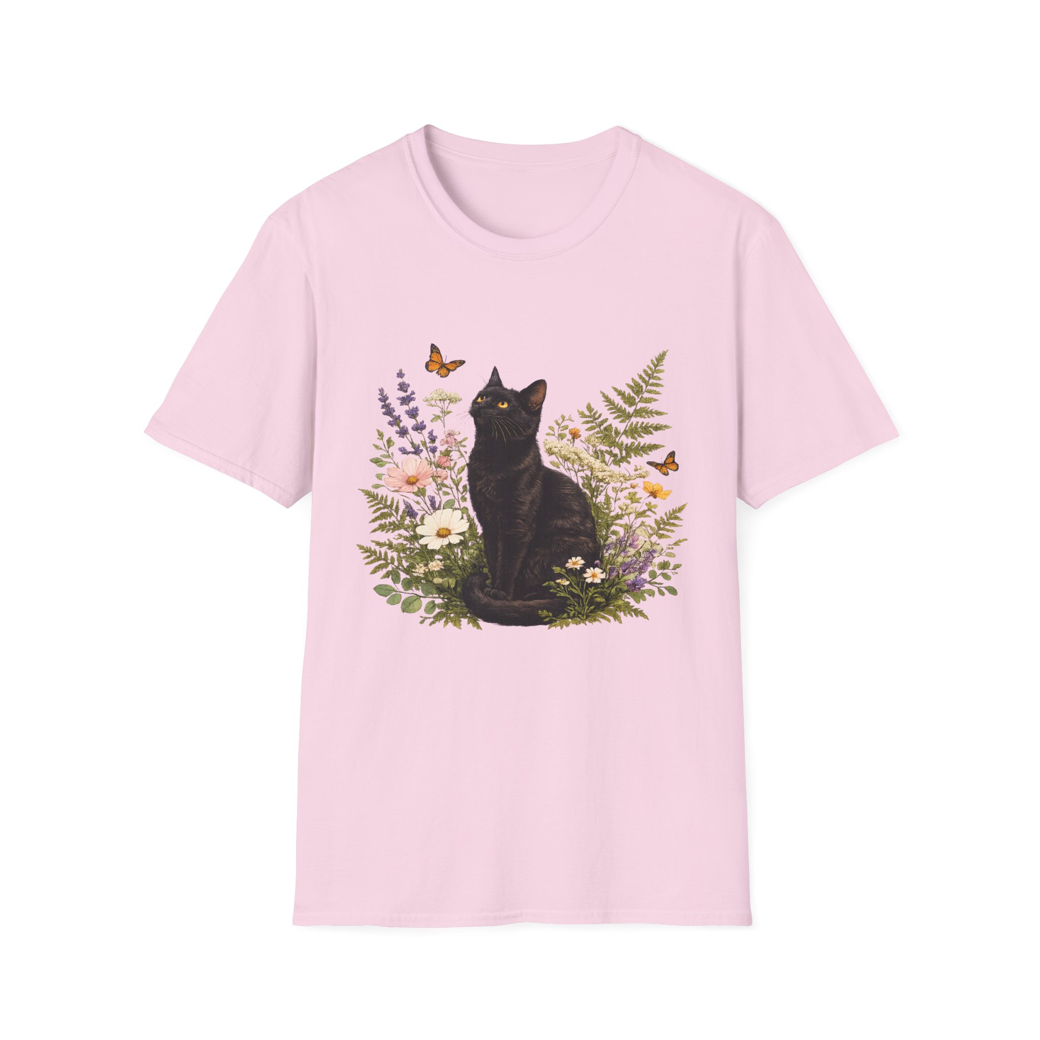 Black Cat Floral T-Shirt — Botanical Cat Tee for Cat Lovers - Image 12