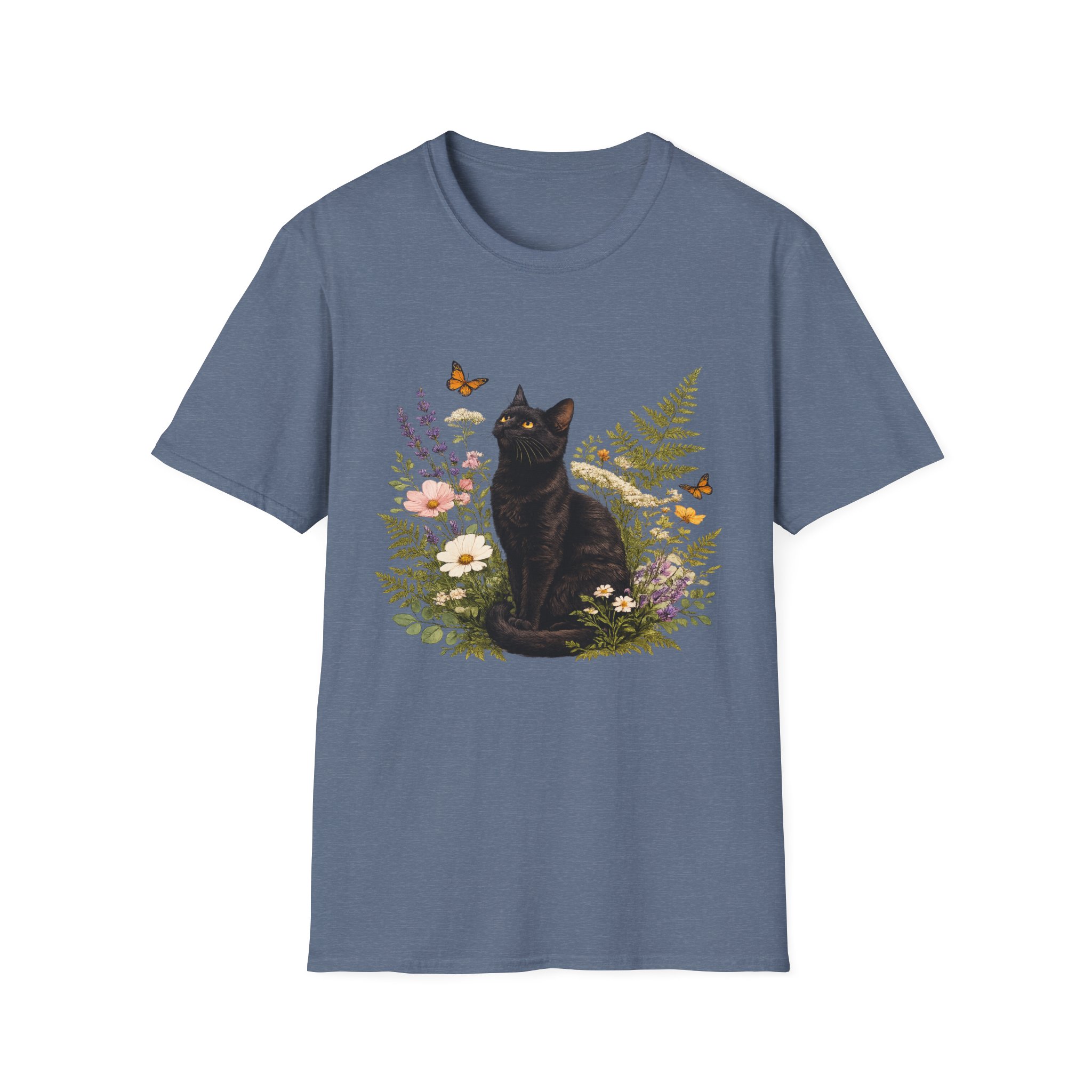 Black Cat Floral T-Shirt — Botanical Cat Tee for Cat Lovers - Image 10