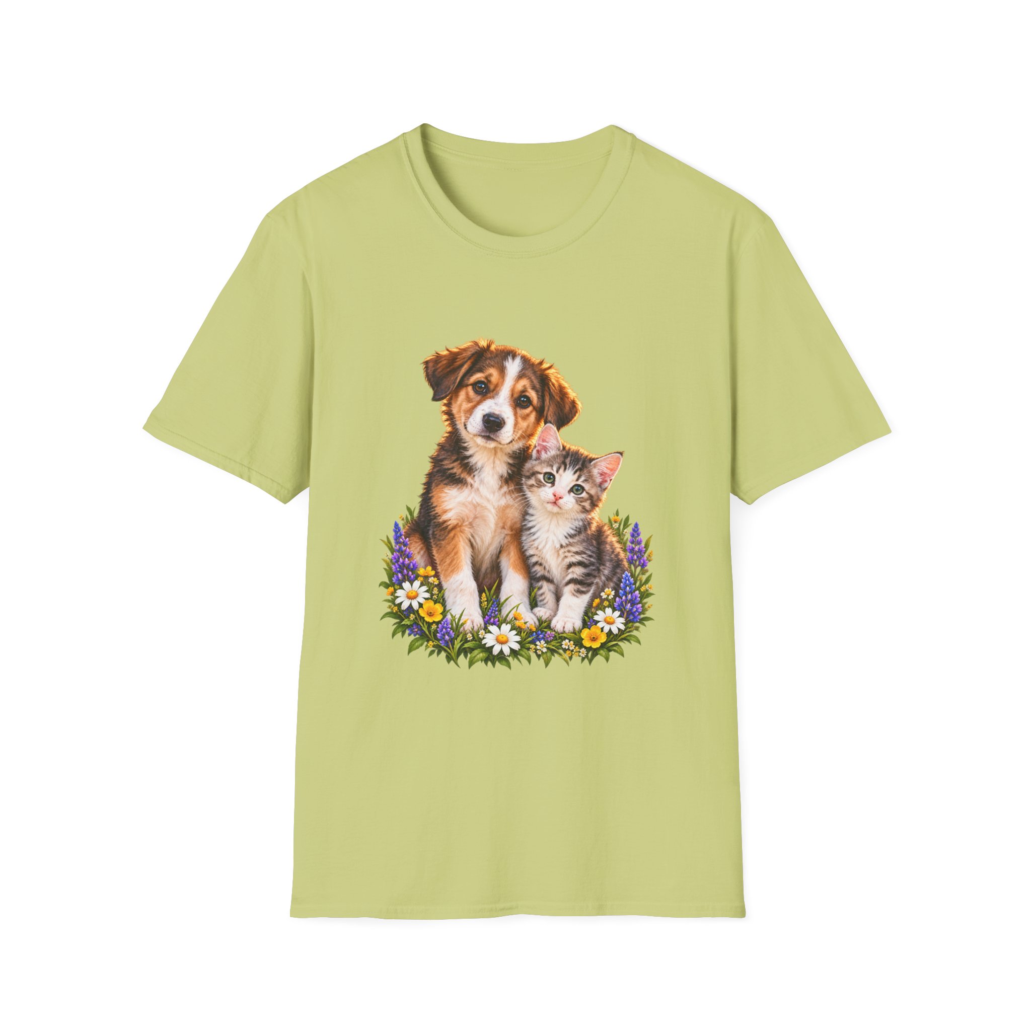 Cute Puppy and Kitten T-Shirt — Floral Friends Animal Lover Tee - Image 6