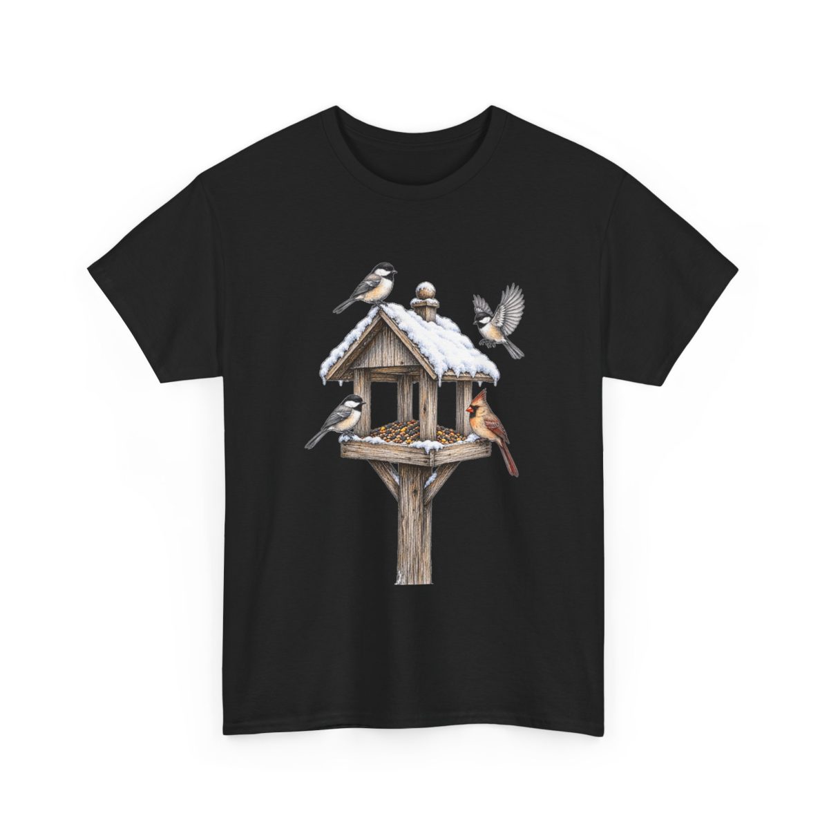 Bird Feeder Tee — Winter Songbirds Graphic T-Shirt