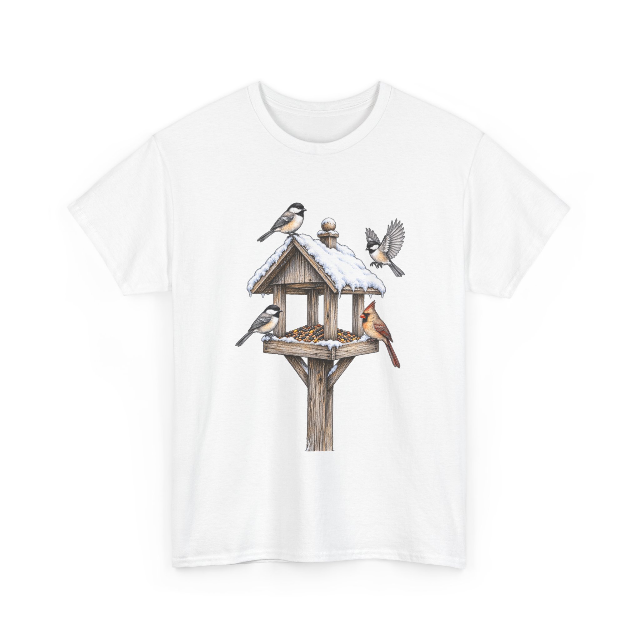 Bird Feeder Tee — Winter Songbirds Graphic T-Shirt - Image 2