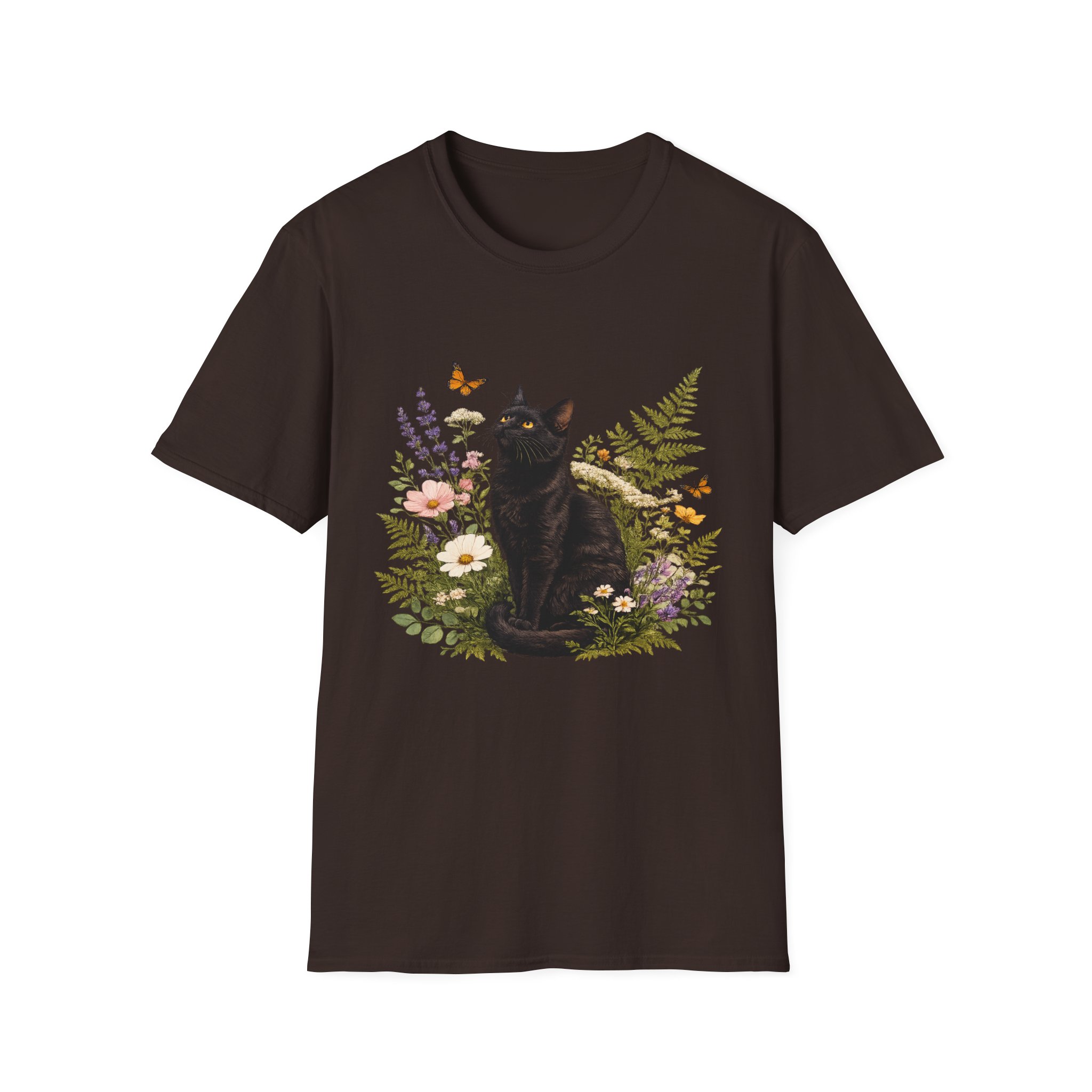 Black Cat Floral T-Shirt — Botanical Cat Tee for Cat Lovers - Image 6