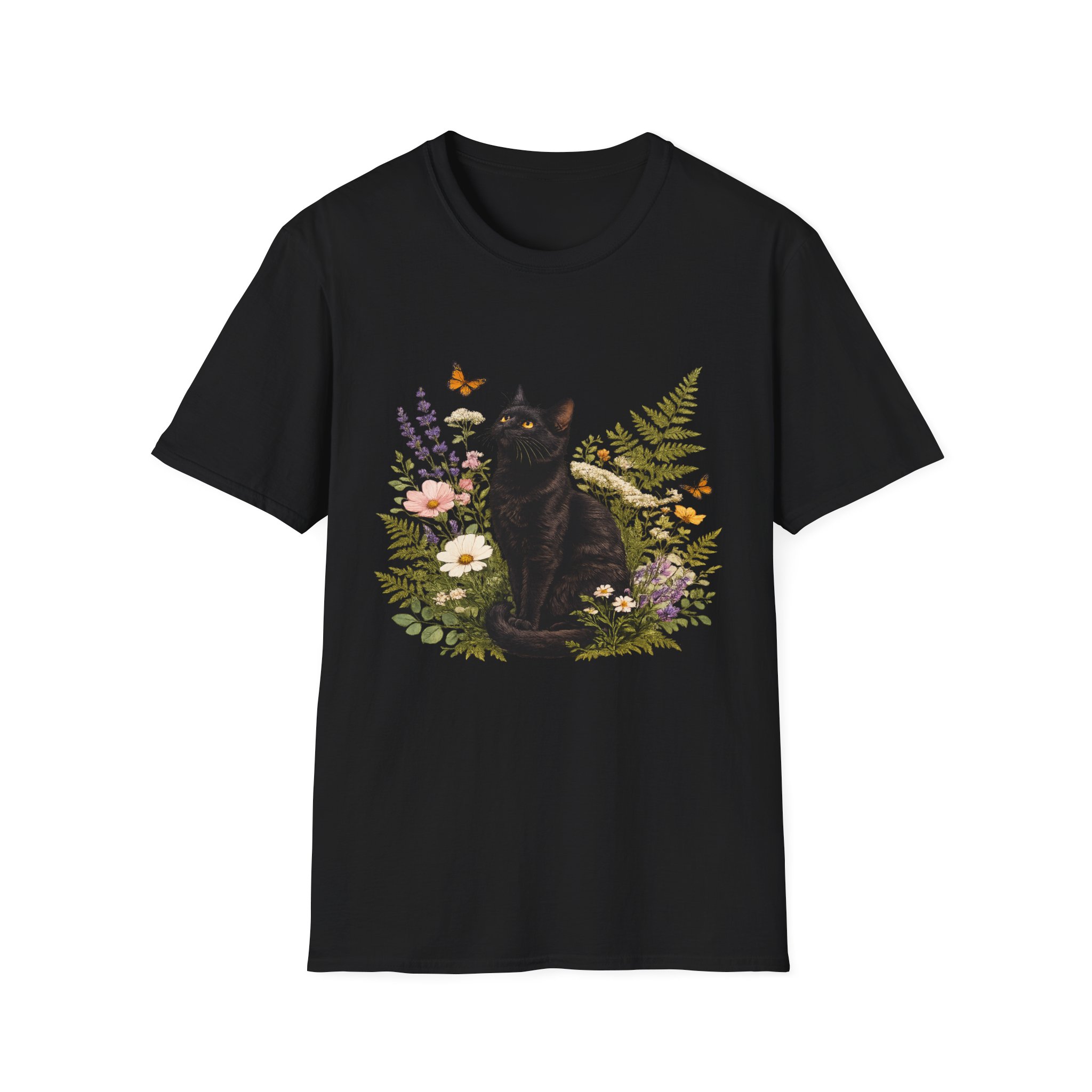 Black Cat Floral T-Shirt — Botanical Cat Tee for Cat Lovers - Image 3