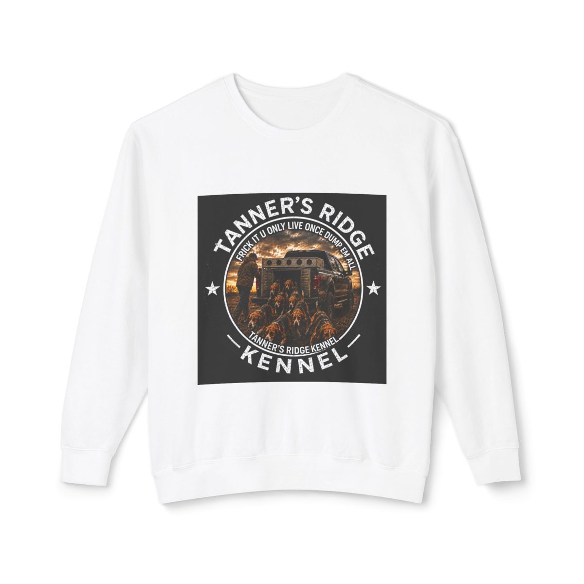 Tanner's Ridge Kennel Crewneck Sweatshirt — Rustic Dog Kennel Logo Pullover