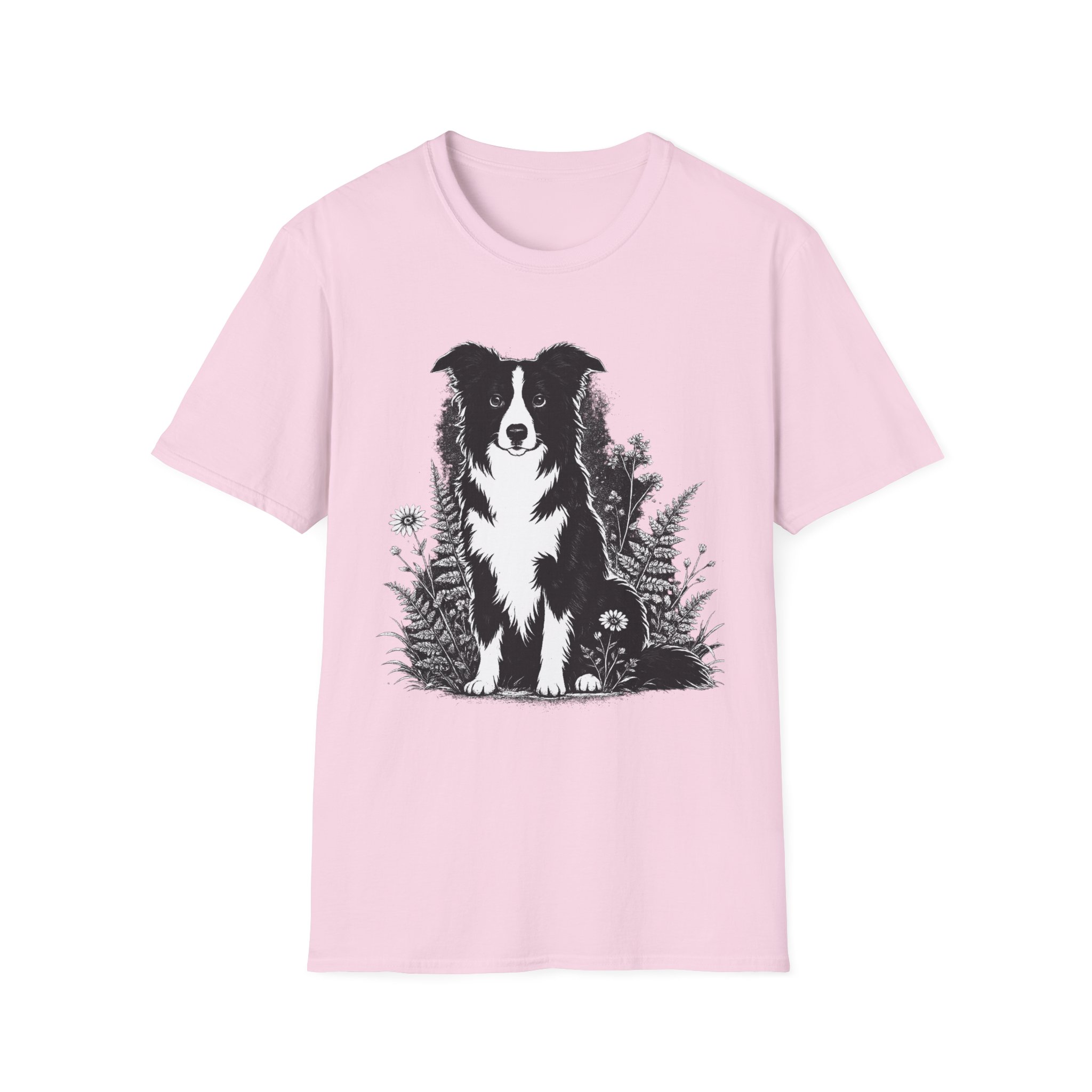 Border Collie Floral Tee — Black & White Dog Illustration T-Shirt - Image 10