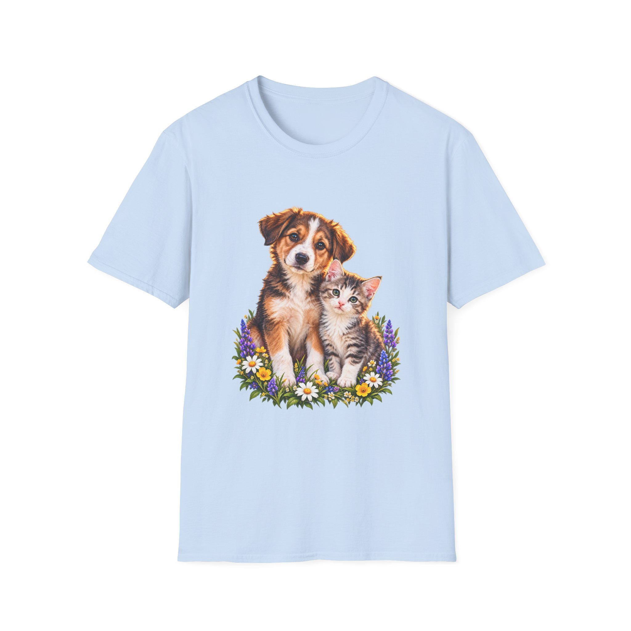 Cute Puppy and Kitten T-Shirt — Floral Friends Animal Lover Tee - Image 9