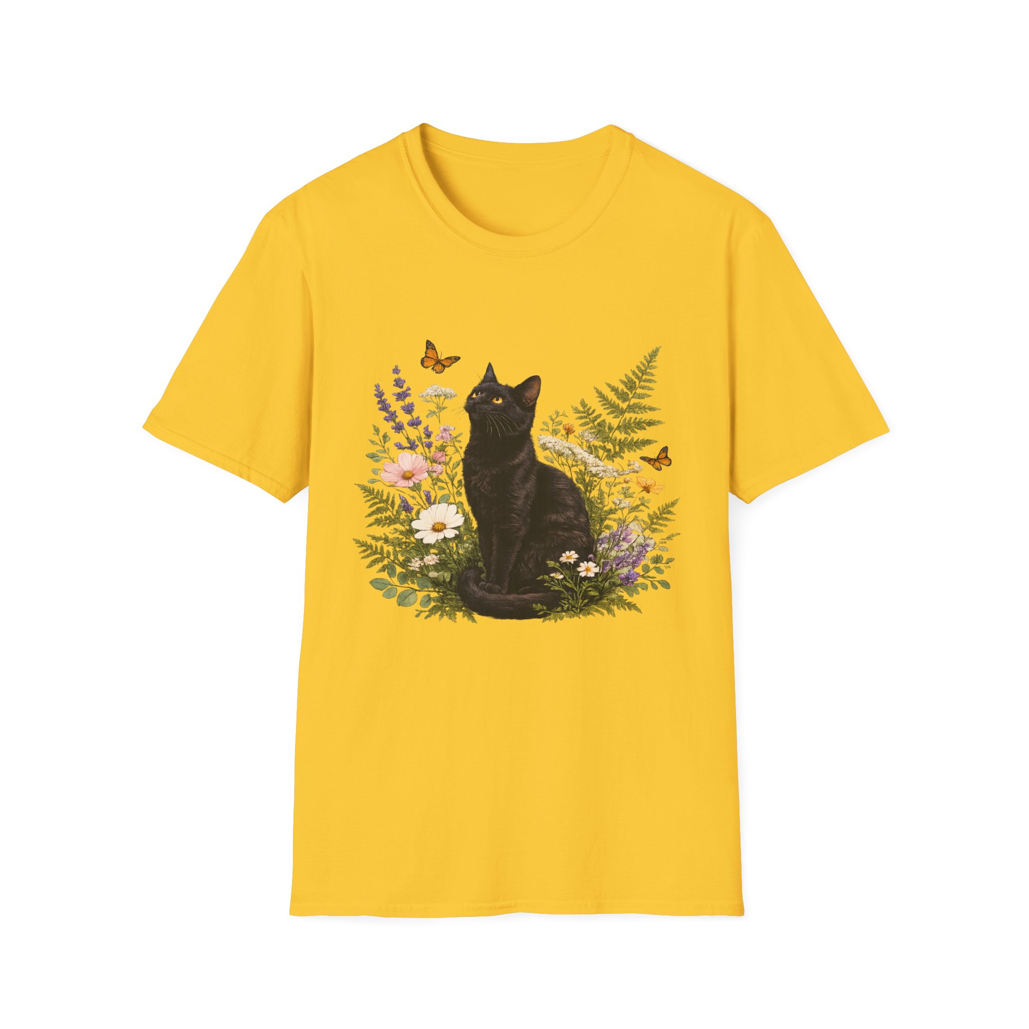 Black Cat Floral T-Shirt — Botanical Cat Tee for Cat Lovers - Image 8