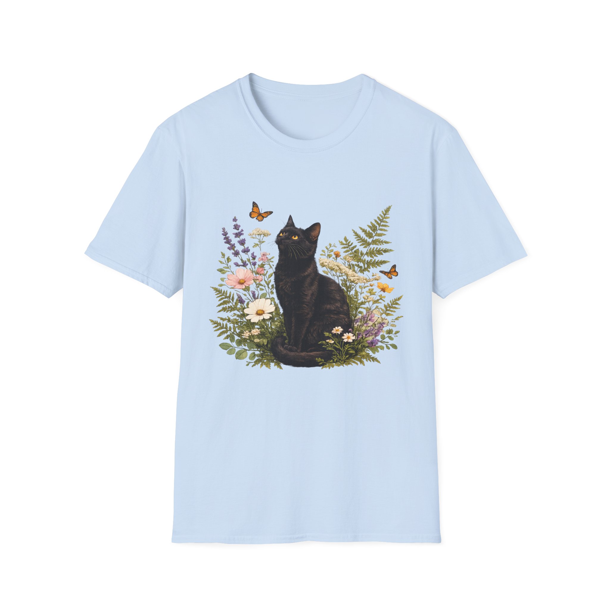 Black Cat Floral T-Shirt — Botanical Cat Tee for Cat Lovers - Image 9