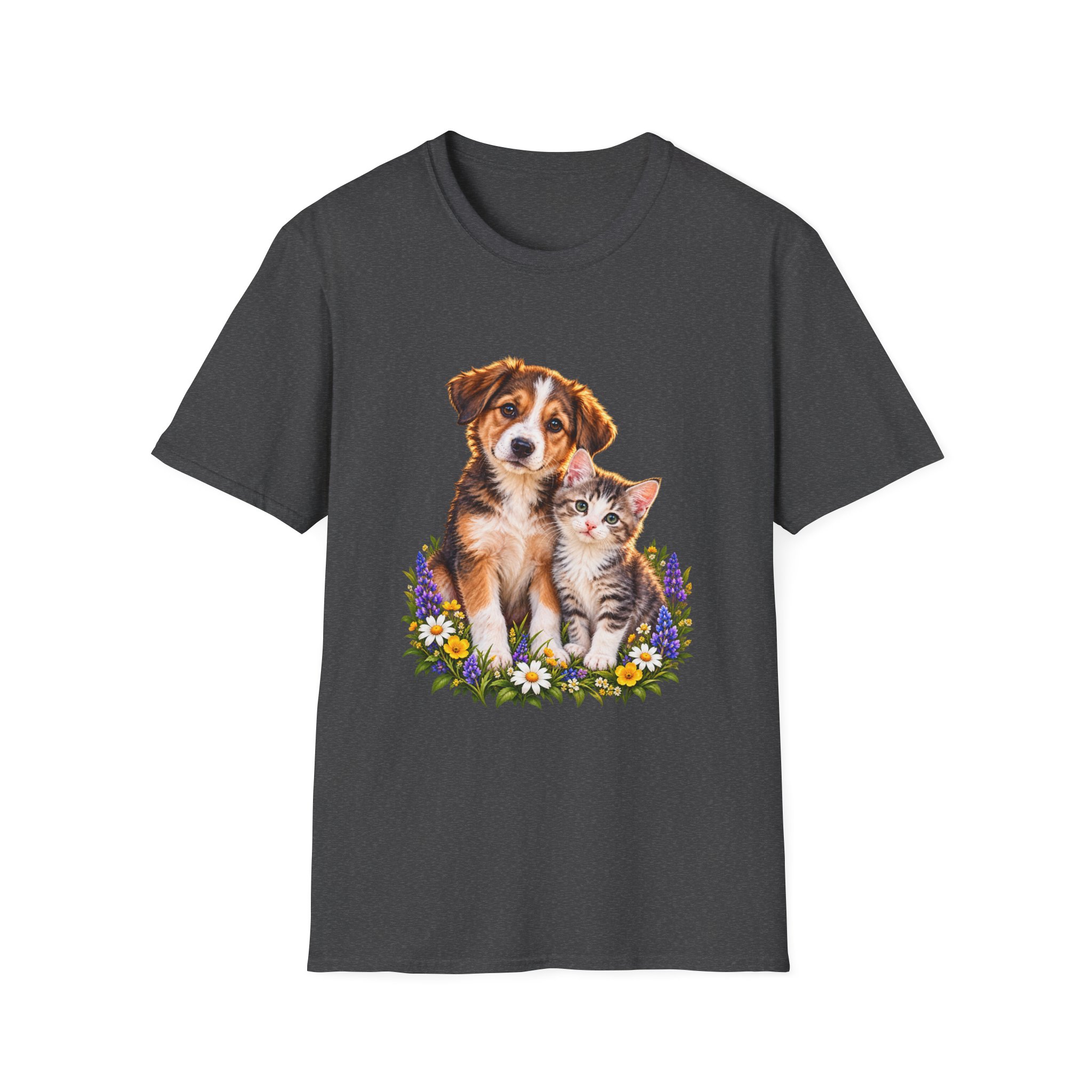 Cute Puppy and Kitten T-Shirt — Floral Friends Animal Lover Tee - Image 8