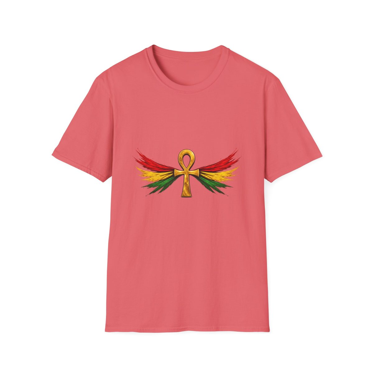 Rasta Ankh T-Shirt — Egyptian Ankh with Red, Gold & Green Wings