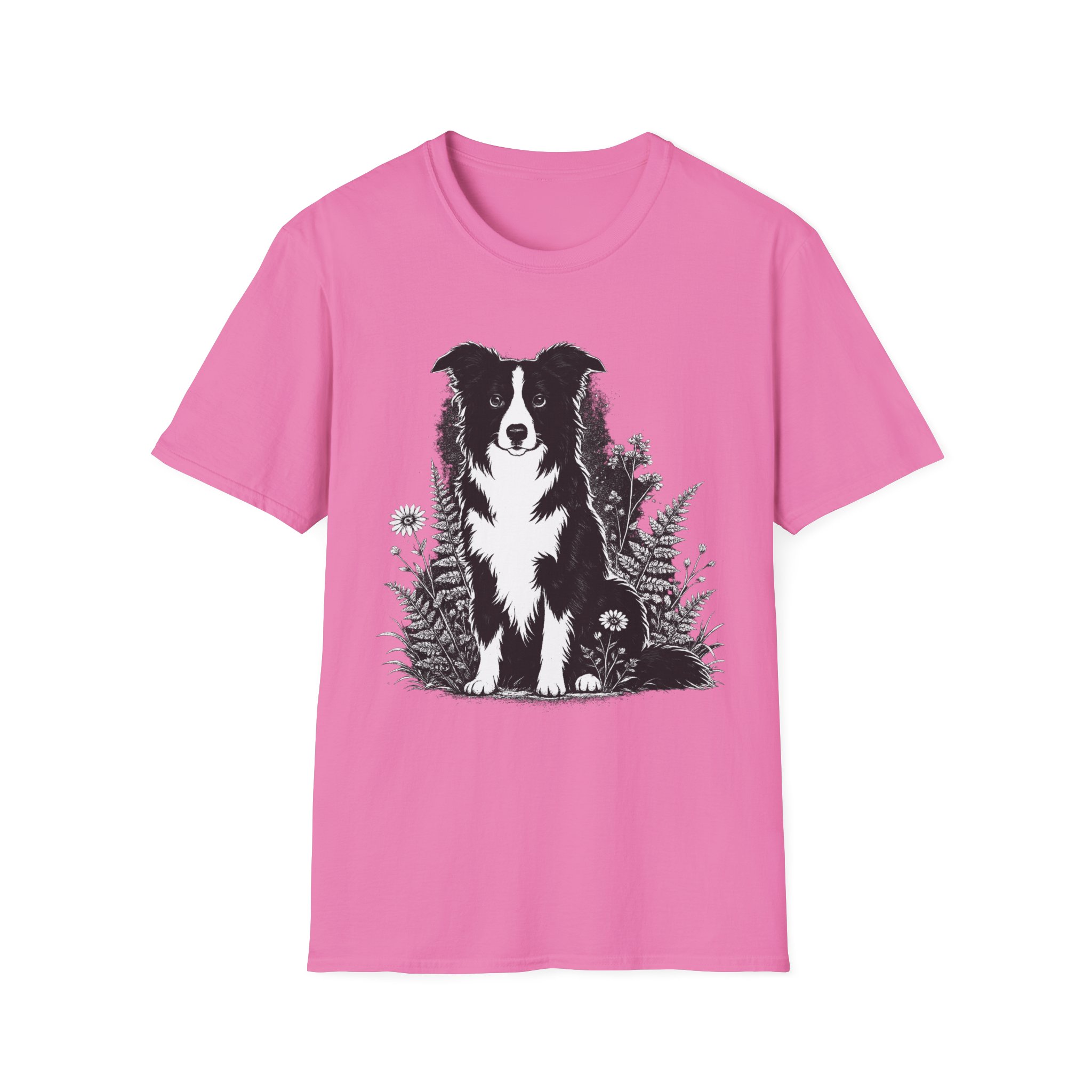 Border Collie Floral Tee — Black & White Dog Illustration T-Shirt - Image 11