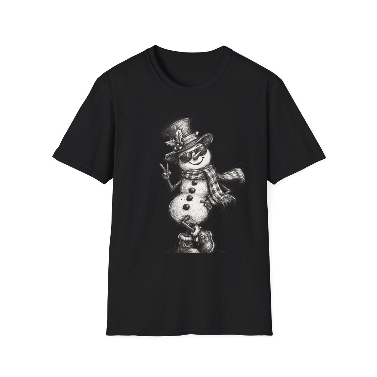 Snowman Sketch T-Shirt — Vintage Dancing Snowman Holiday Tee