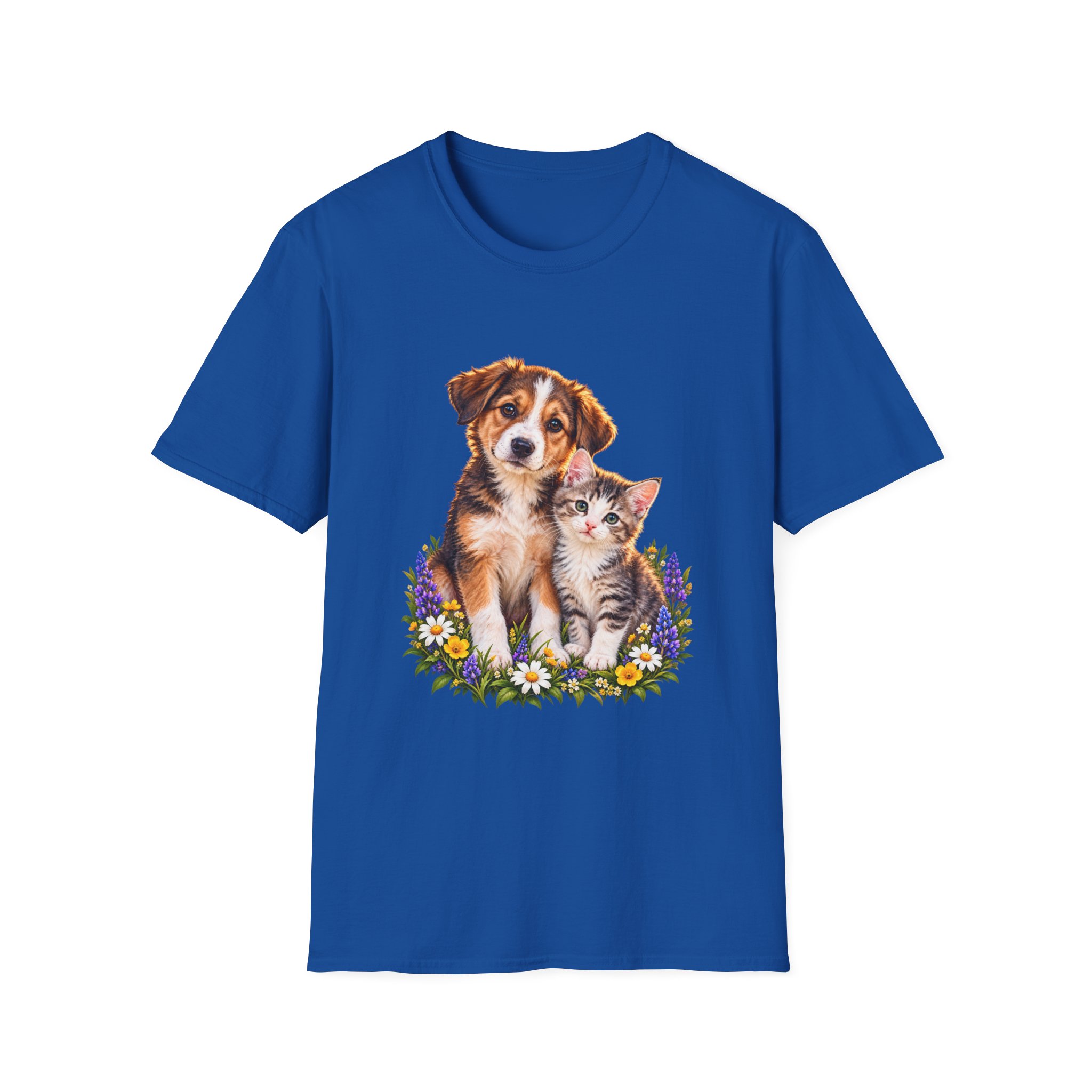 Cute Puppy and Kitten T-Shirt — Floral Friends Animal Lover Tee - Image 12